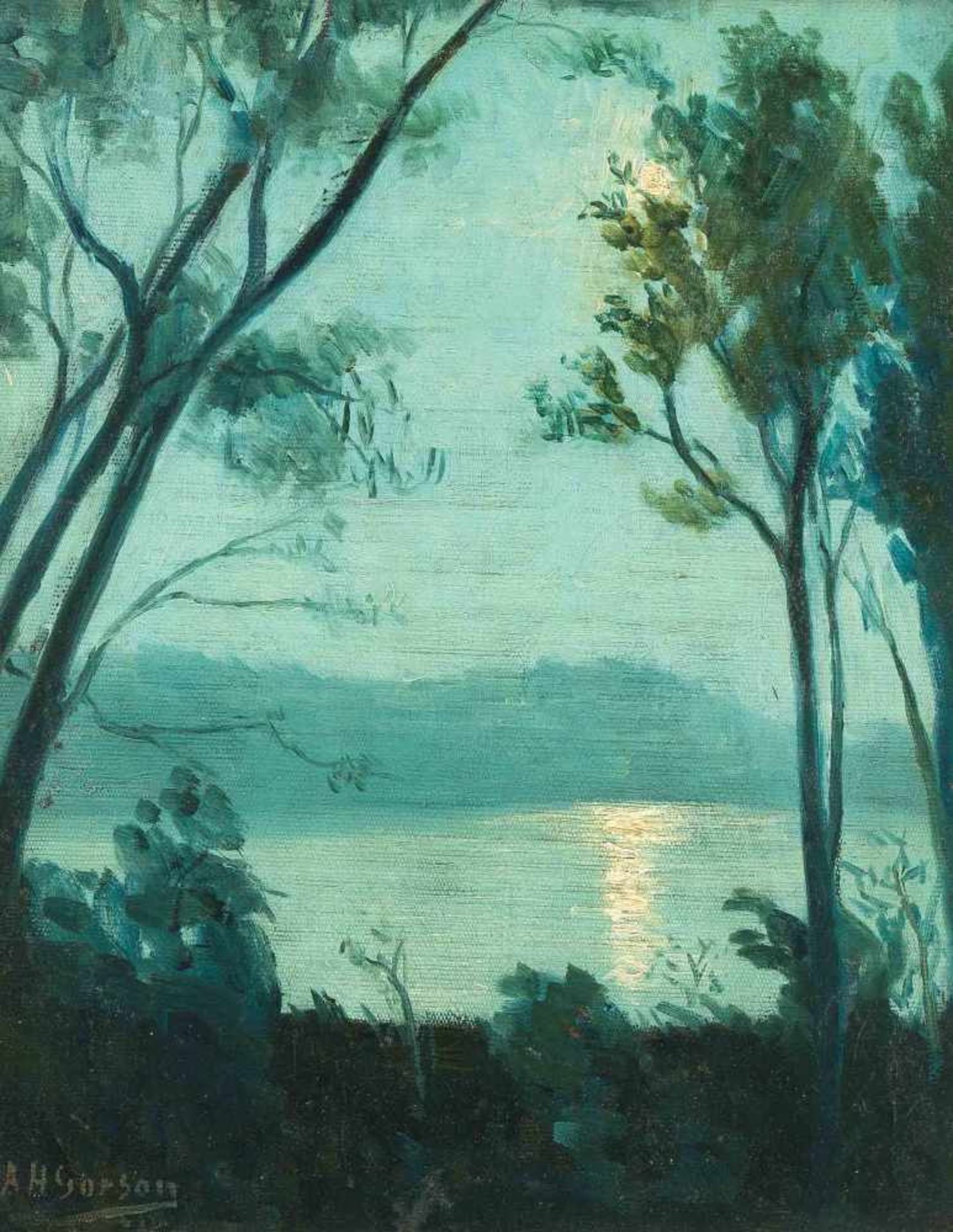 Gorson, Aaron Henry (Kaunas, Litauen 1872–1933 New York) Flusslandschaft in der Abenddämmerung. Öl