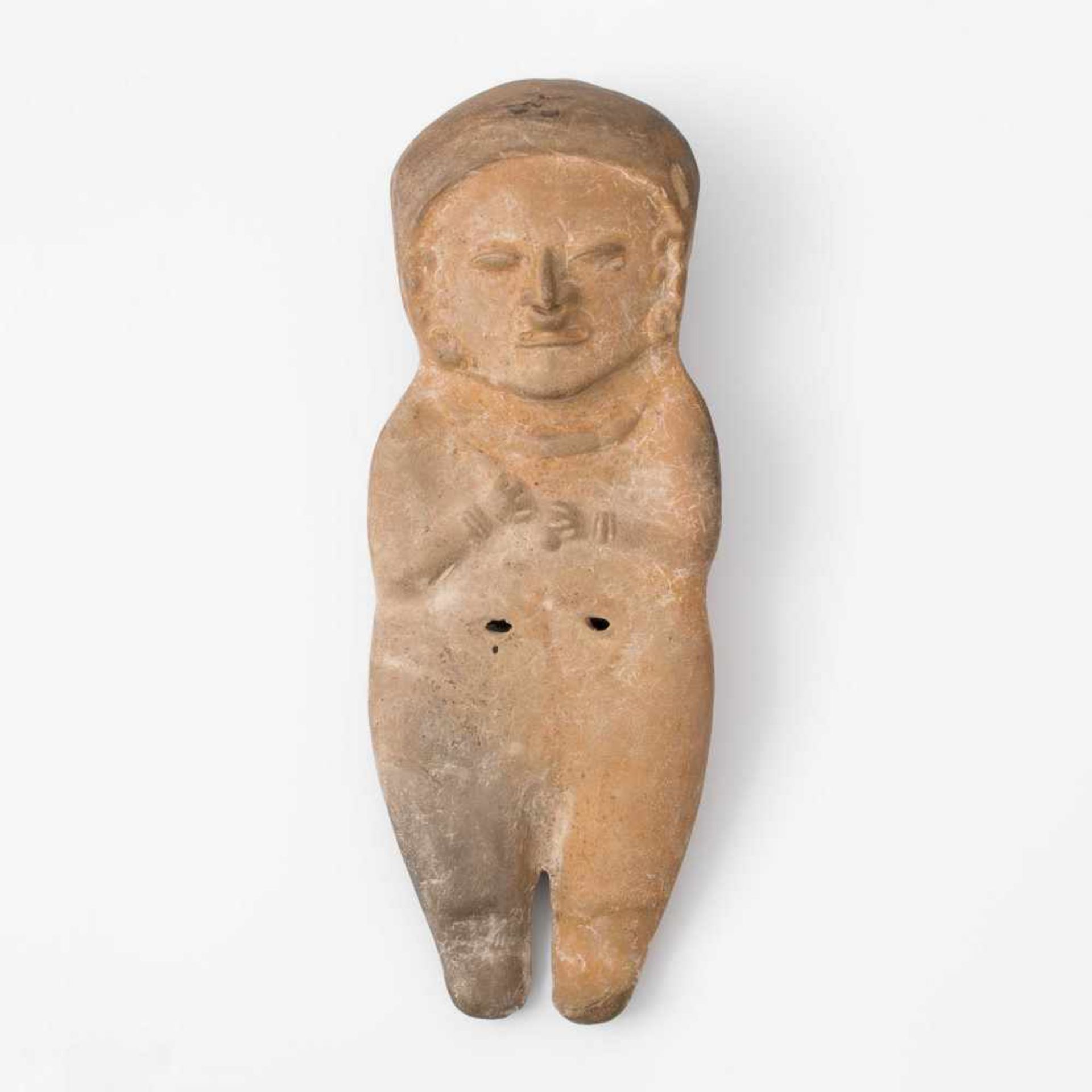 Okarina-Figur Ecuador, Bahia, 300 v.C.–700 n.C. Ton. Hohlfigur mit Nasen- und Ohrenschmuck und