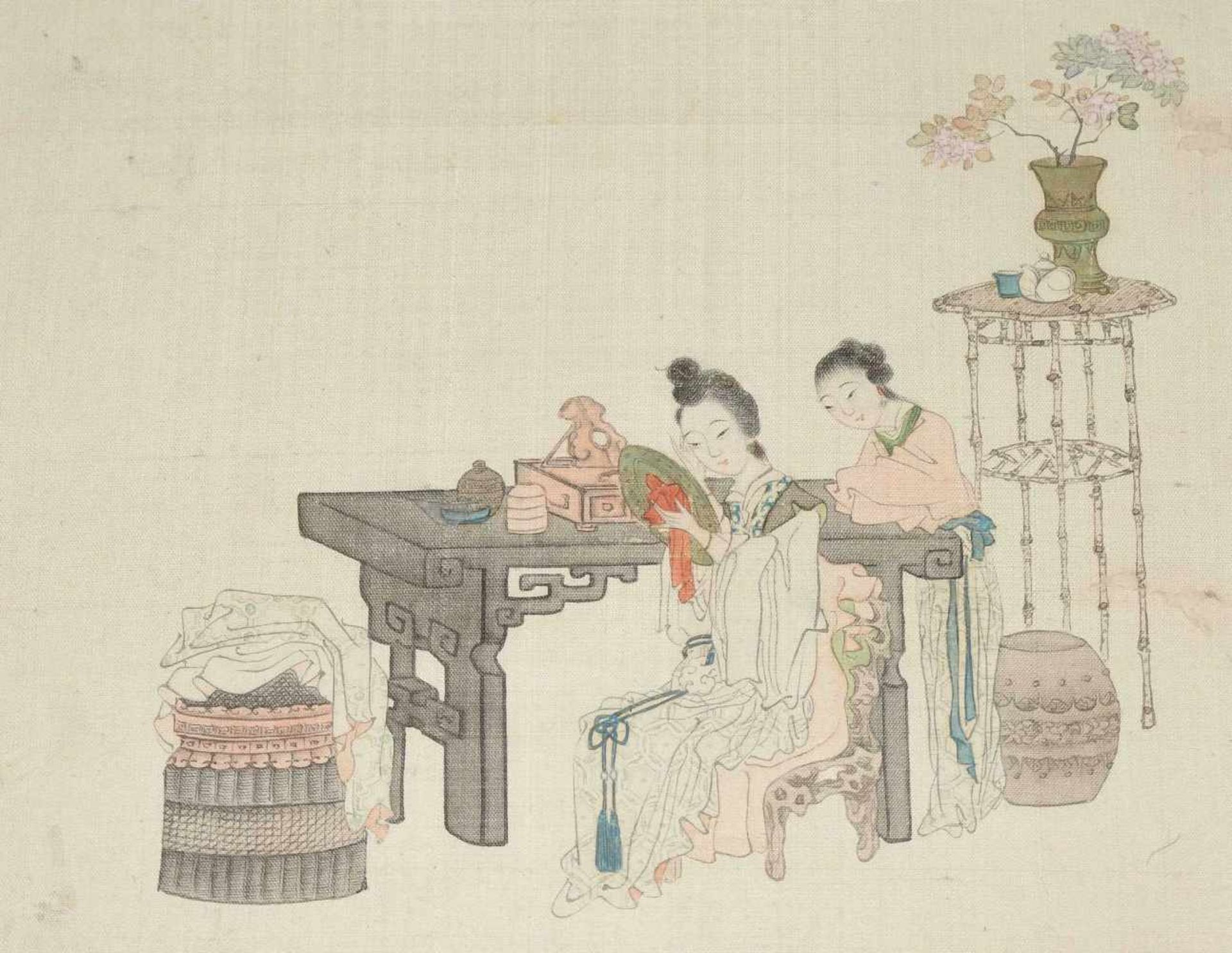 3 anonyme Malereien China, Qing-Dynastie. Tusche und Farben auf Seide. Drei feine Darstellungen - Bild 14 aus 14