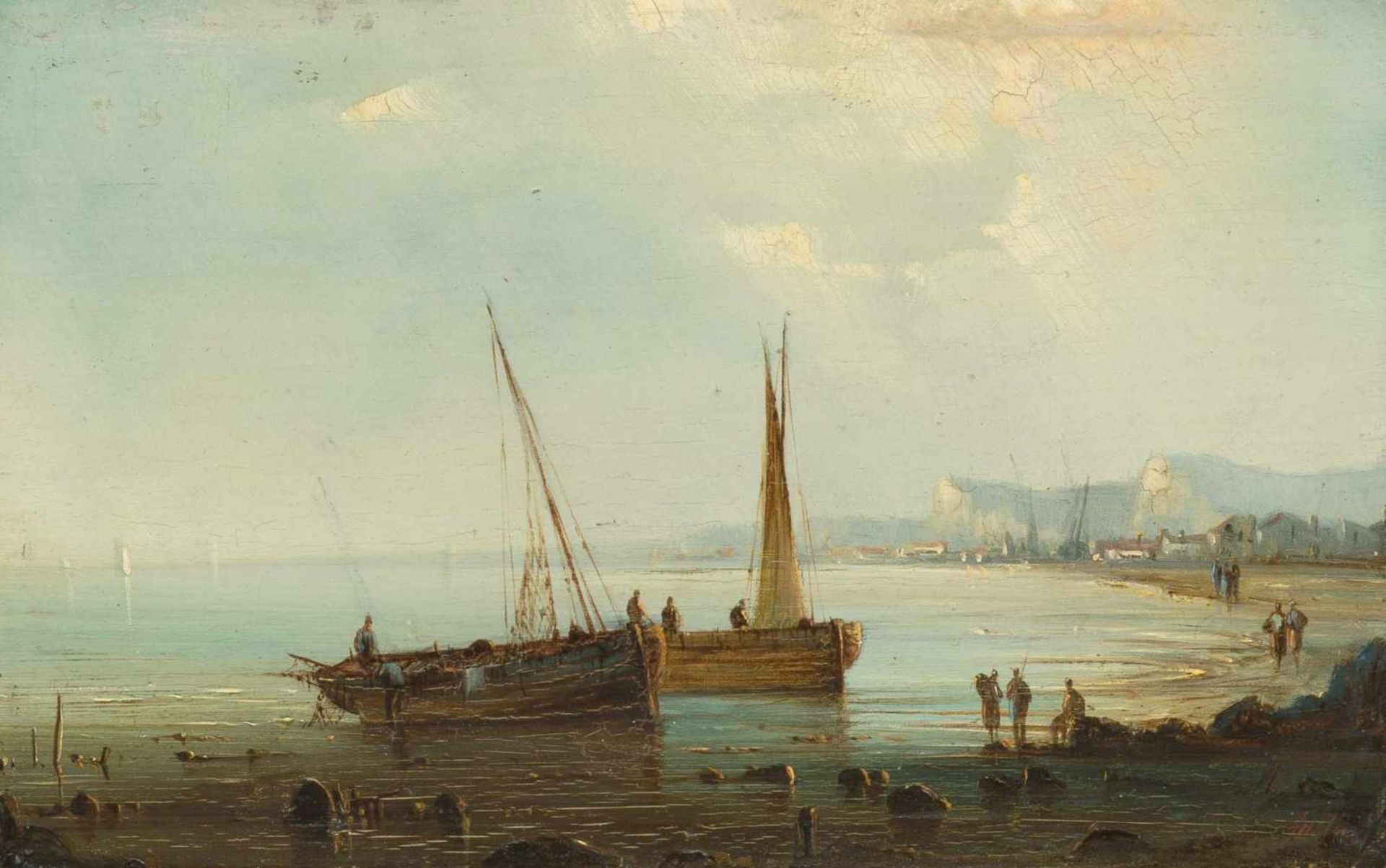 Gudin, Henriette (1825 Paris 1876) Fischerboote am Strand. Öl auf Holz. Unten rechts signiert und