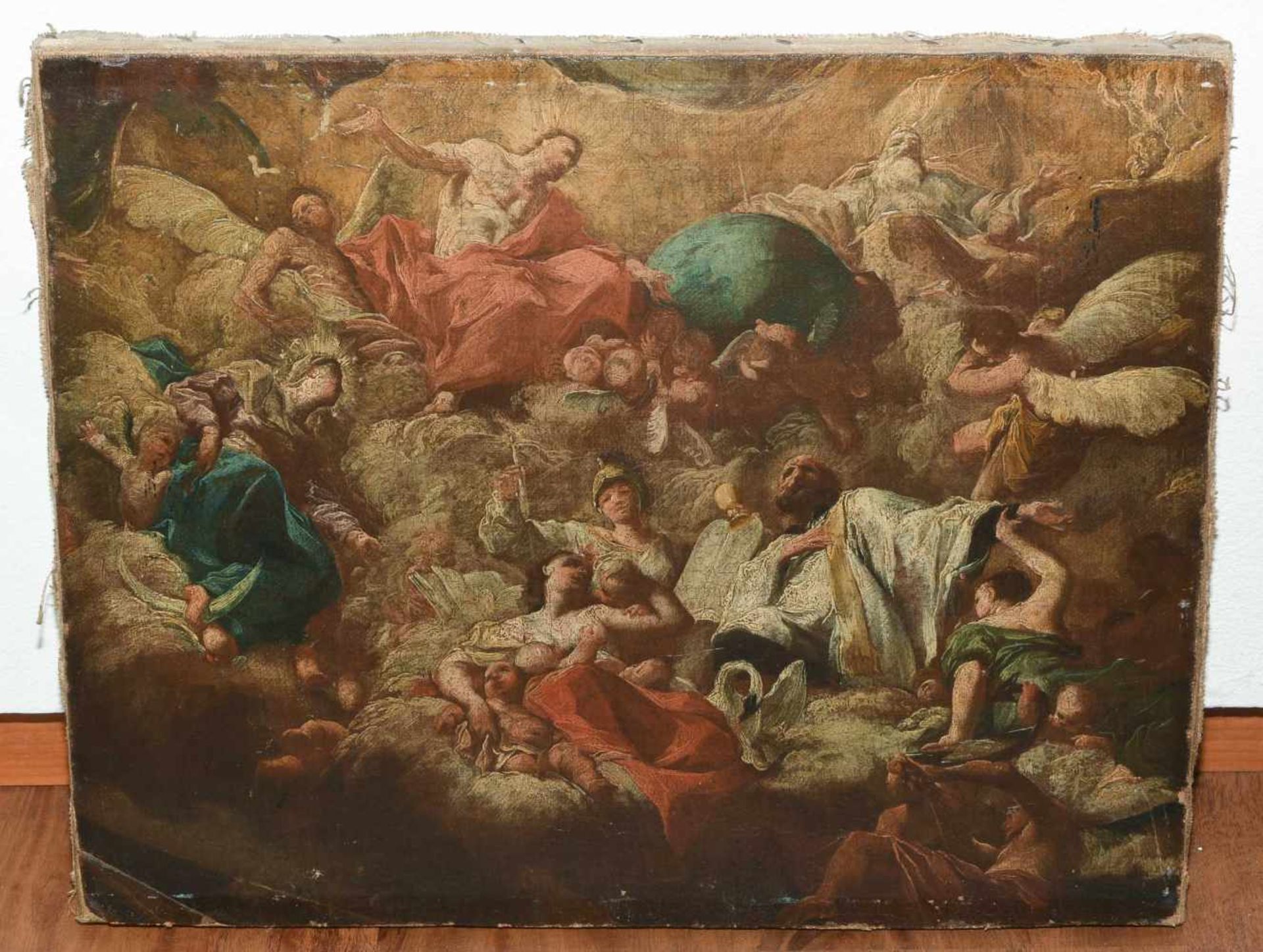 Venedig, 17.Jh. Entwurf für eine Deckenmalerei. Öl auf Leinwand. 33,8x41,8 cm. - Geschnitten, - Bild 2 aus 9