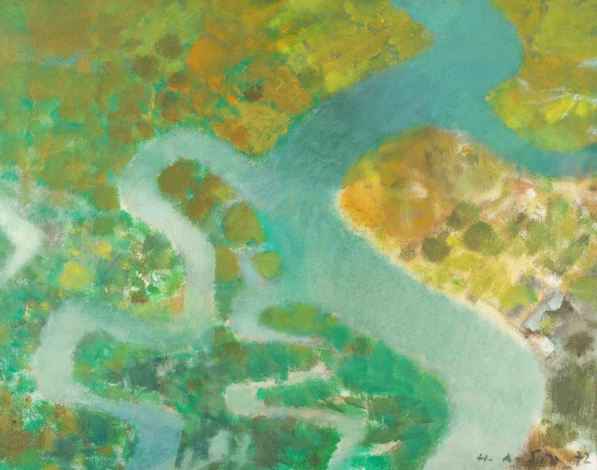 Sigg, Hermann Alfred (Zürich 1924–lebt und arbeitet in Oberhasli) "Fluss in den Tropen II", 1972.