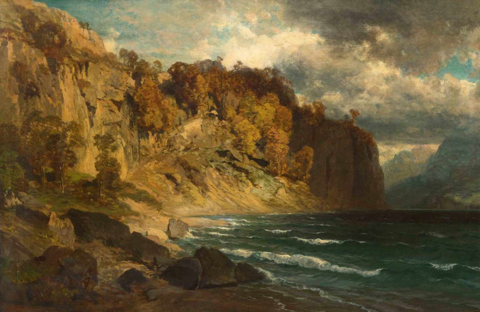 *Steffan, Johann Gottfried (Wädenswil 1815–1905 München) "Am Walensee". Öl auf Leinwand. Verso auf