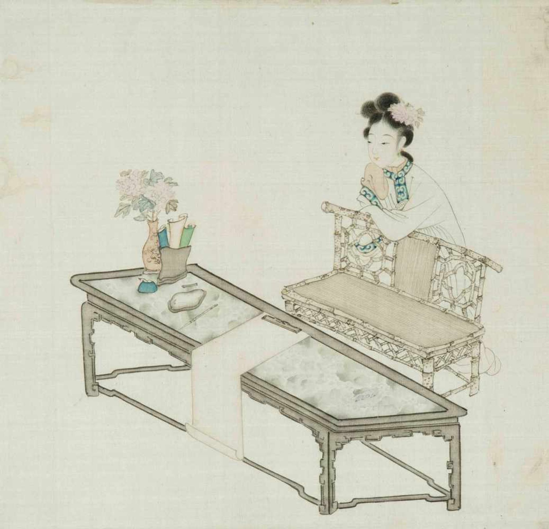 3 anonyme Malereien China, Qing-Dynastie. Tusche und Farben auf Seide. Drei feine Darstellungen - Bild 2 aus 14