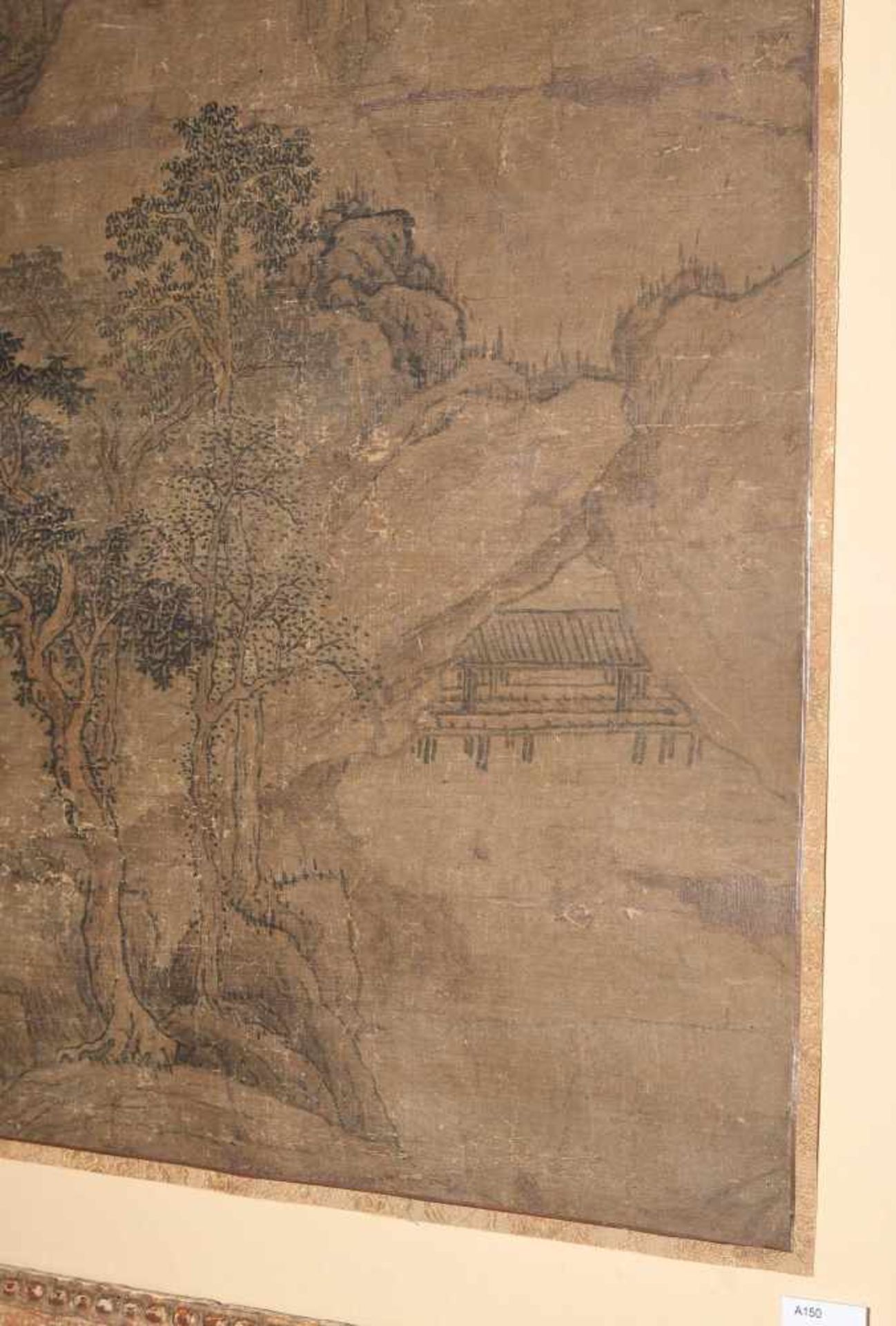 Cao Zhibai (1271–1355), zugeschrieben Tusche und Farbe auf Seide. Landschaft mit Pavillon zwischen - Bild 8 aus 9