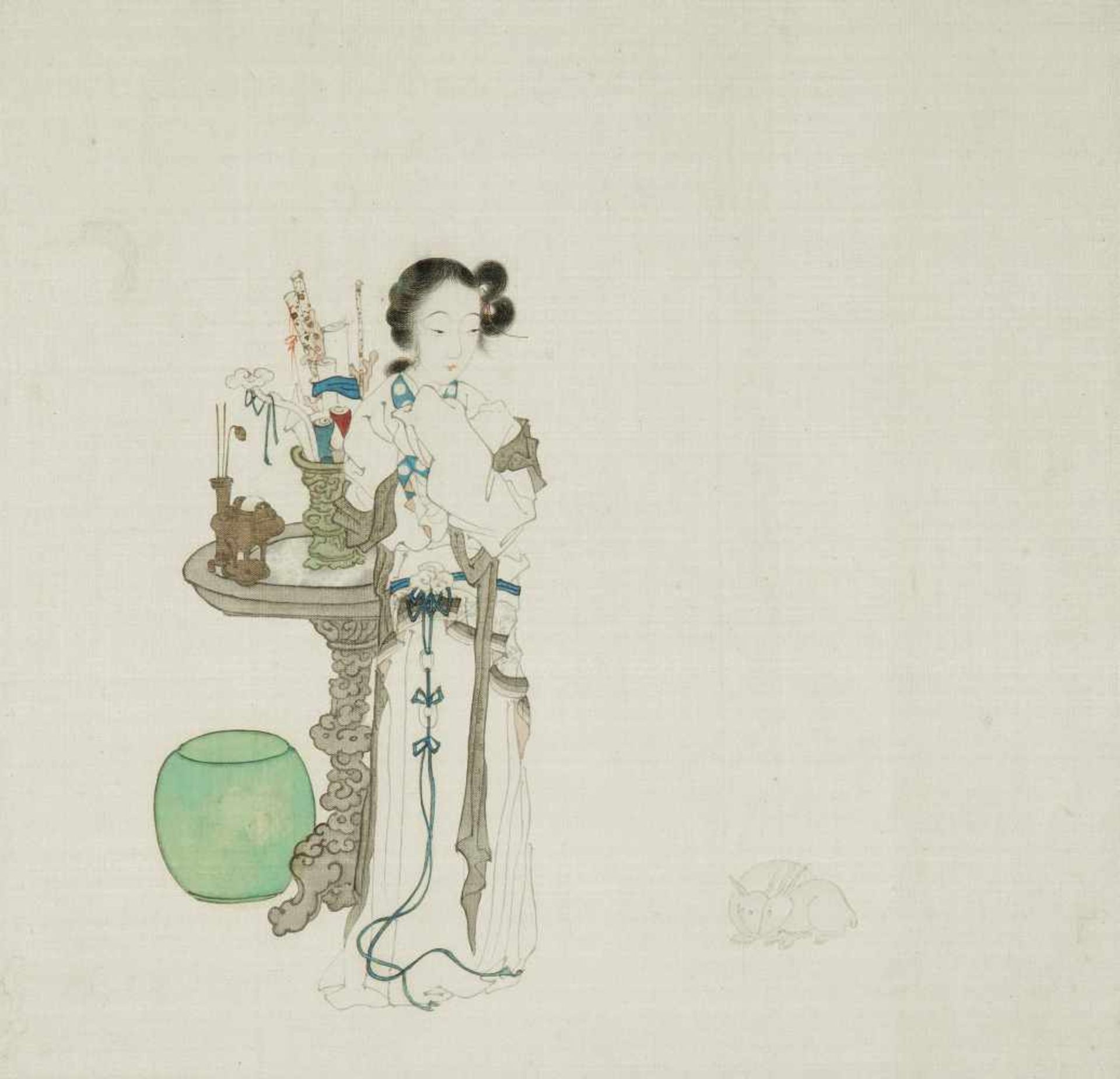 3 anonyme Malereien China, Qing-Dynastie. Tusche und Farben auf Seide. Drei feine Darstellungen