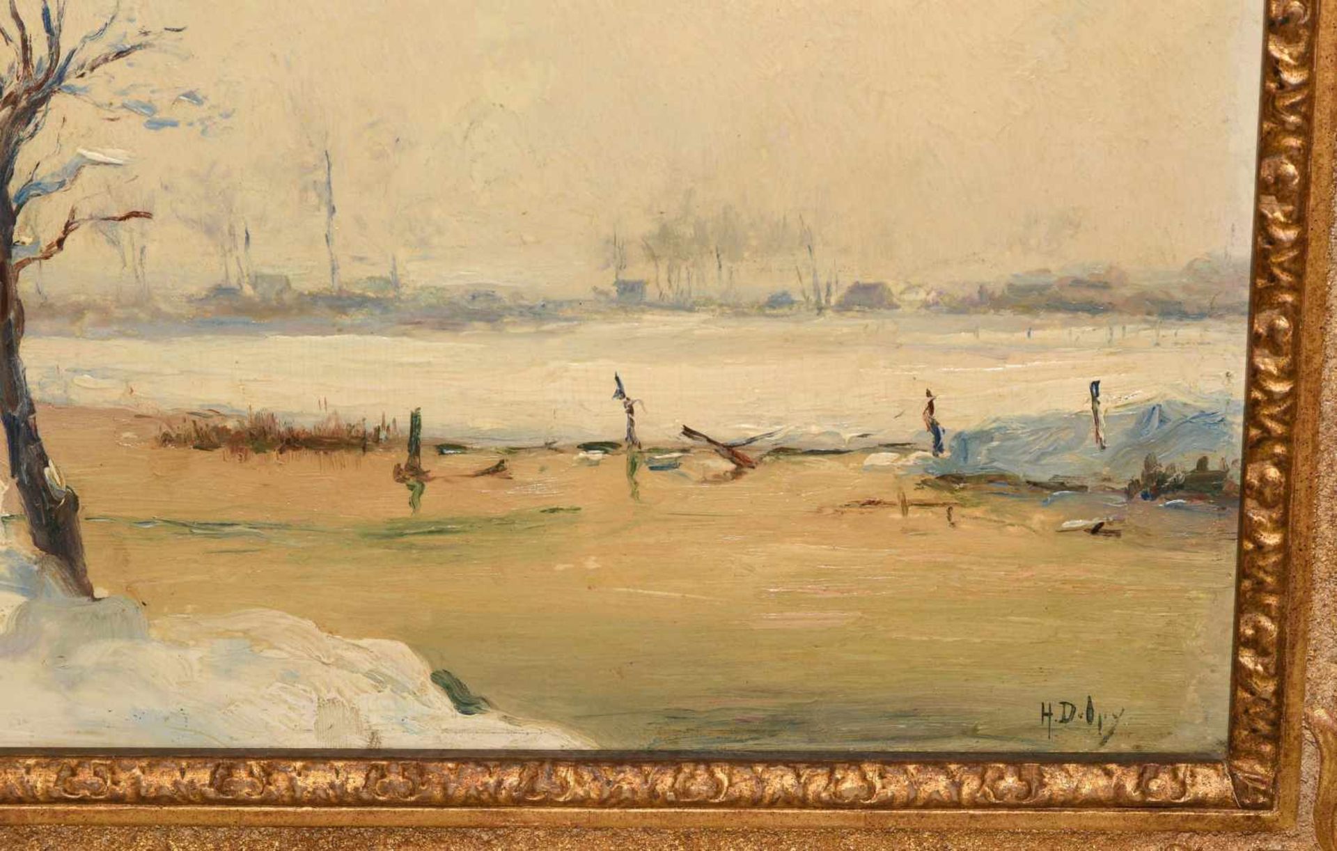 Delpy, Hippolyte Camille(Joigny 1842–1910 Paris) Verschneite Flusslandschaft. Öl auf Holz. Unten - Bild 7 aus 8
