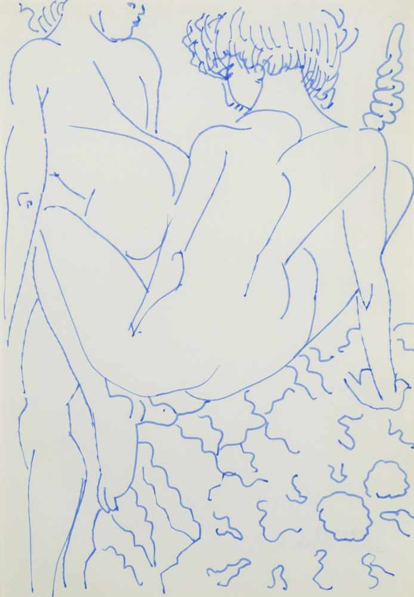 Frank, Edvard(Korschenbroich 1909–1972 Saarlouis) Liebesspiel. Blaue Tinte auf Papier. Verso mit