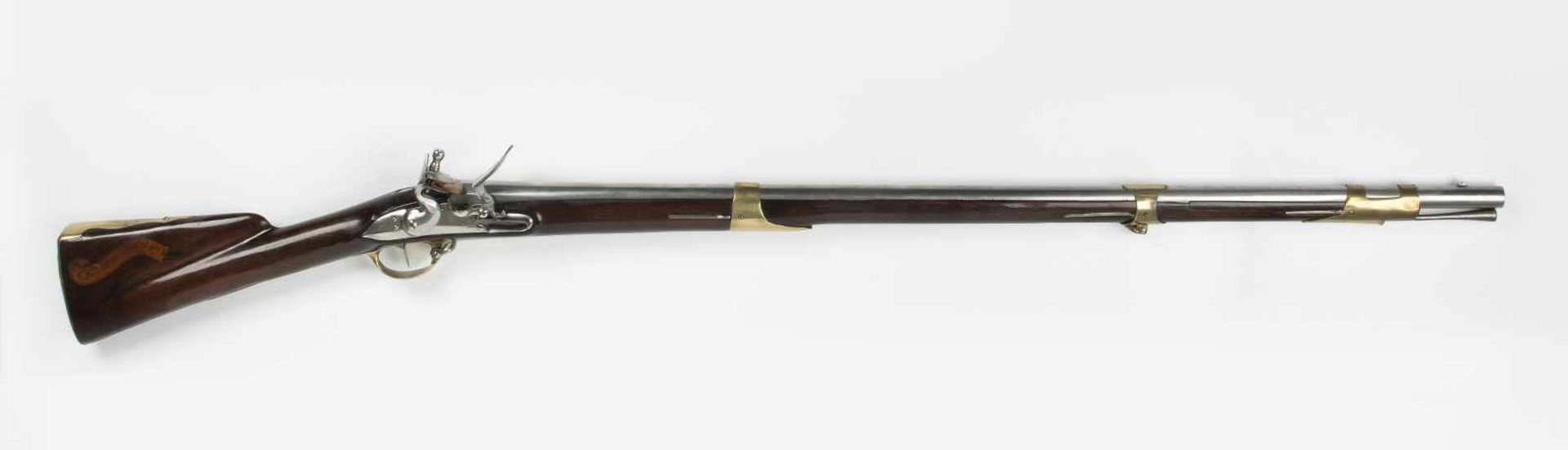 SteinschlossgewehrKant. Ordonanz 1878/84. Rundlauf (L ca. 100 cm), Kal. 18 mm, Kammer oktogonal.