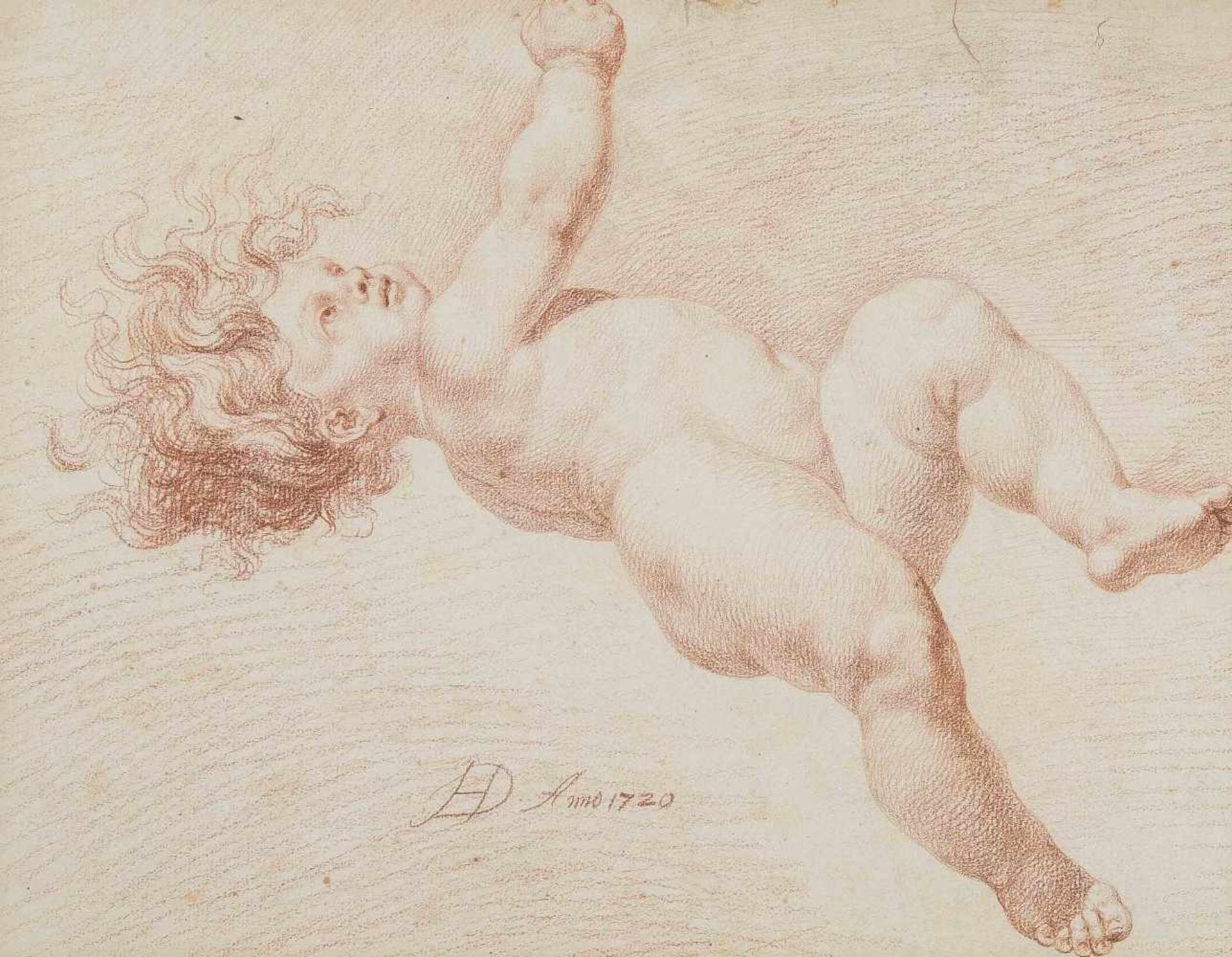 Herz, Johann Daniel d. Ae.(1693 Augsburg 1754) Putto. Rötelzeichnung, sign. mit dem DH-Monogramm und