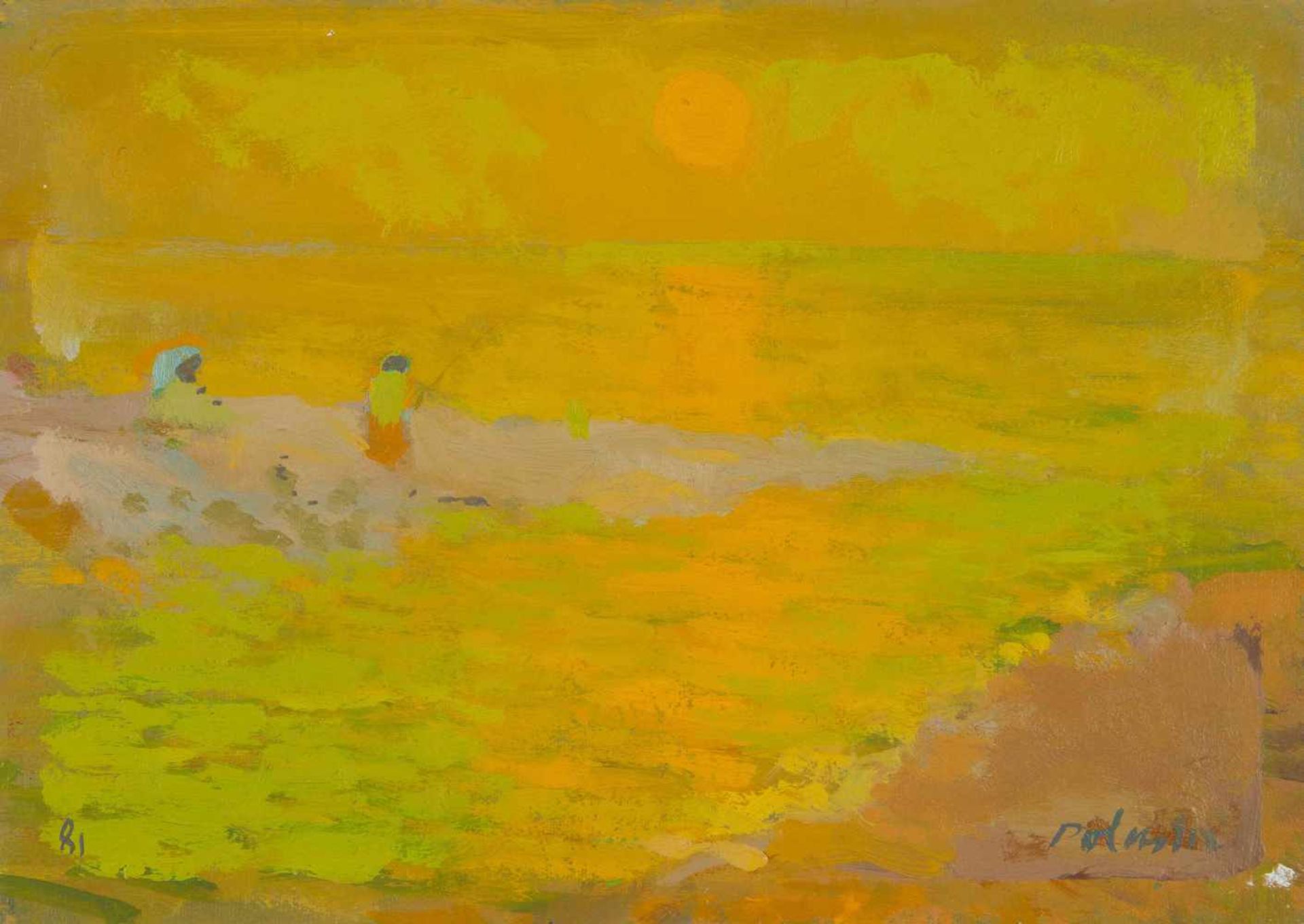 Polastri, Constantin(Dürnten 1933–2009 Männedorf) Küstenlandschaft bei Sonnenuntergang, 1981. Öl auf