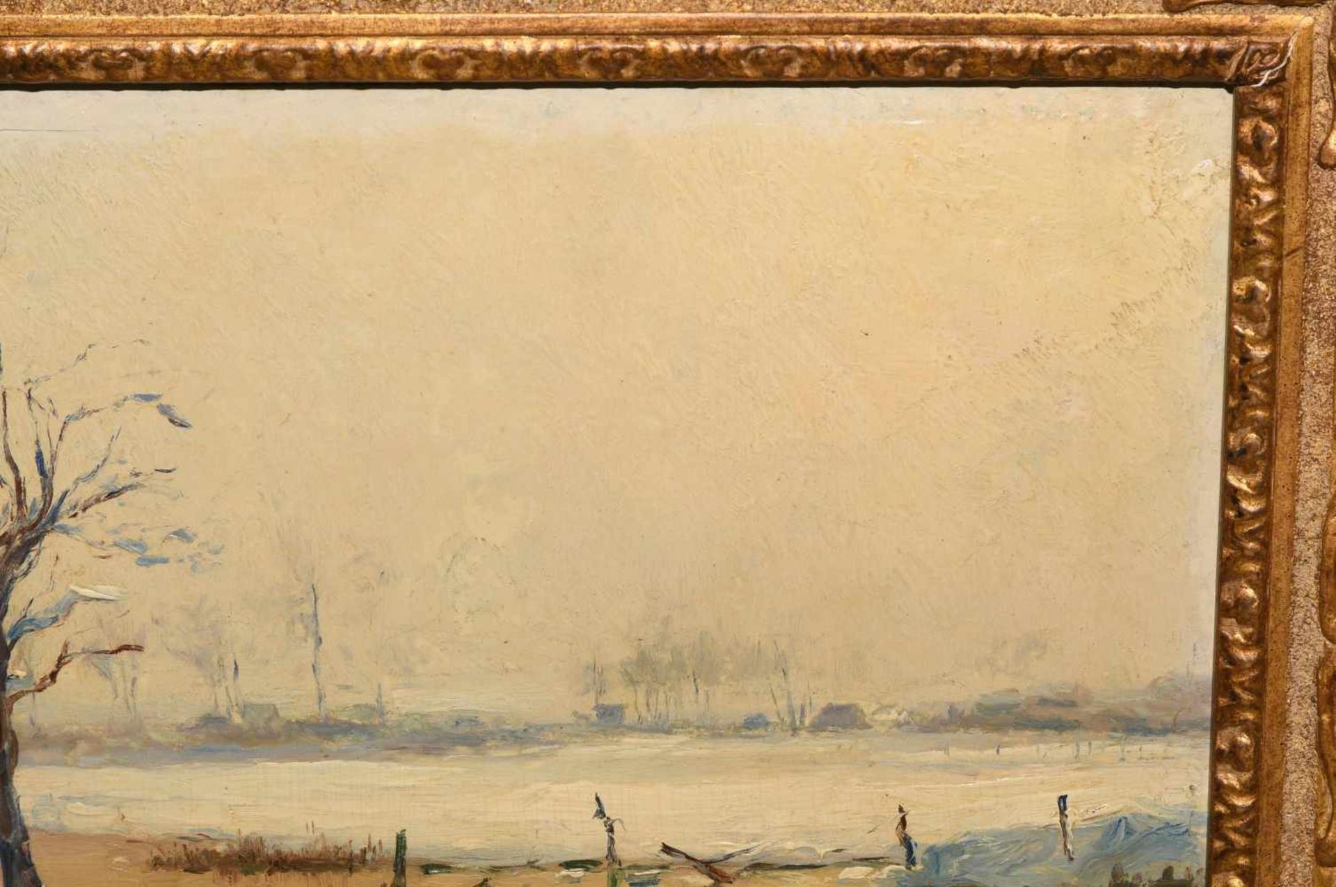 Delpy, Hippolyte Camille(Joigny 1842–1910 Paris) Verschneite Flusslandschaft. Öl auf Holz. Unten - Bild 5 aus 8