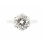 Brillant-Ring750 Weissgold. Solitaire-Modell mit 1 Brillanten ca. 3.20 ct, O/P-vvs/vs. Gr. 54, 3,1