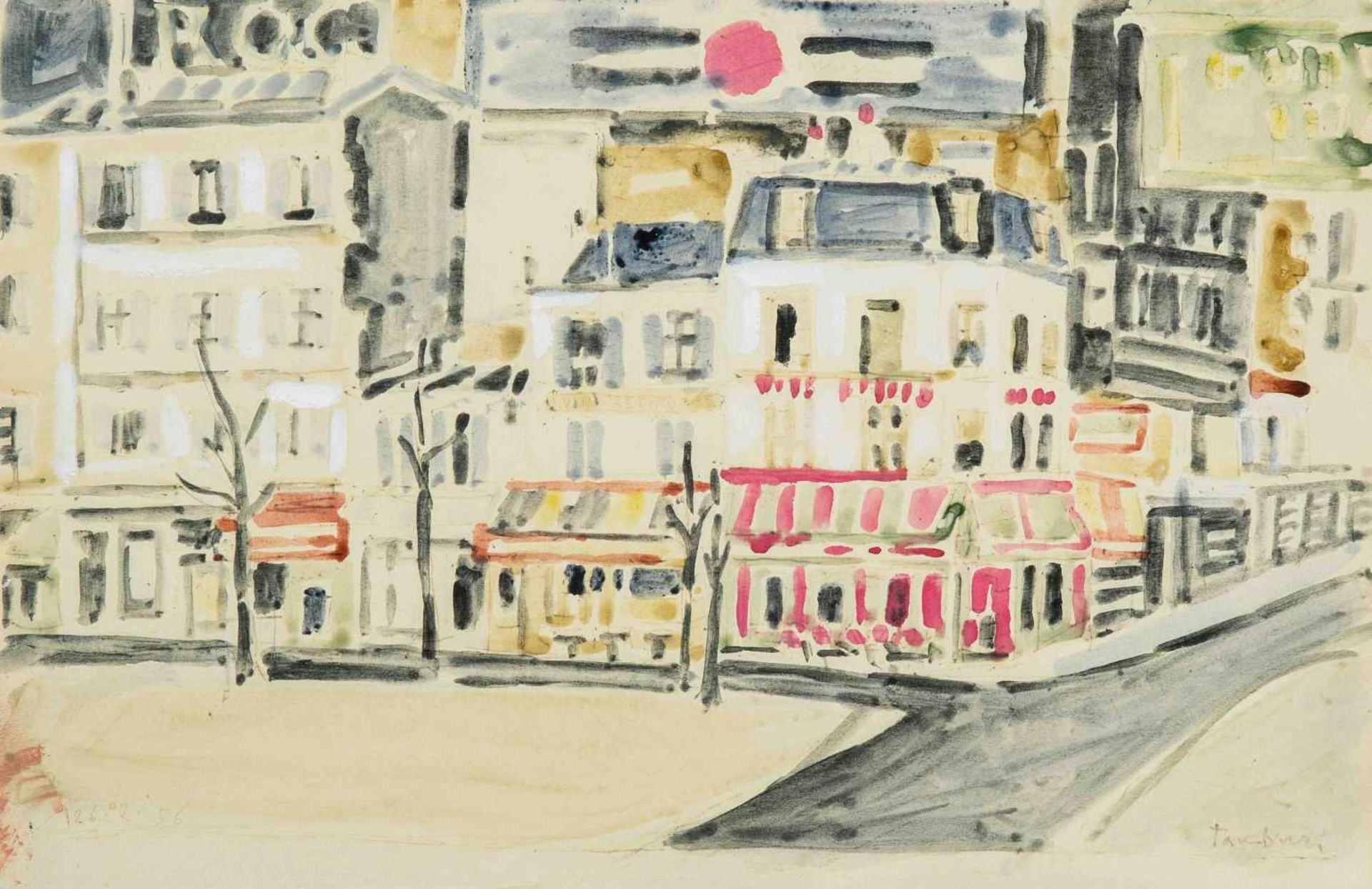 Tanburi, Orfeo(Jesi 1910–1994 Paris) Ein Platz in Paris. 1956. Aquarell auf Papier. Unten rechts