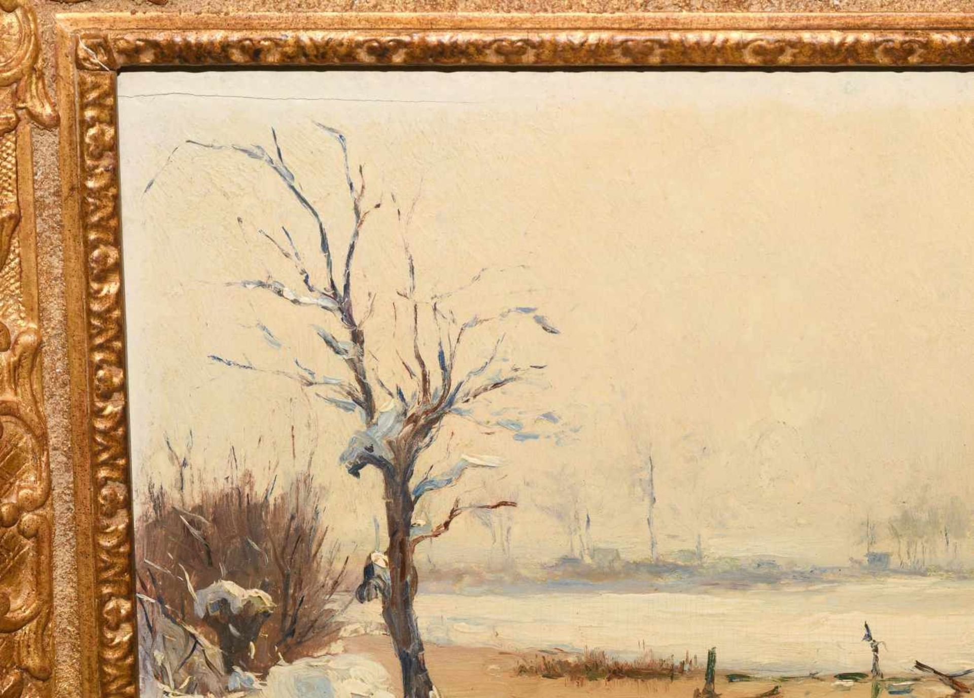 Delpy, Hippolyte Camille(Joigny 1842–1910 Paris) Verschneite Flusslandschaft. Öl auf Holz. Unten - Bild 4 aus 8