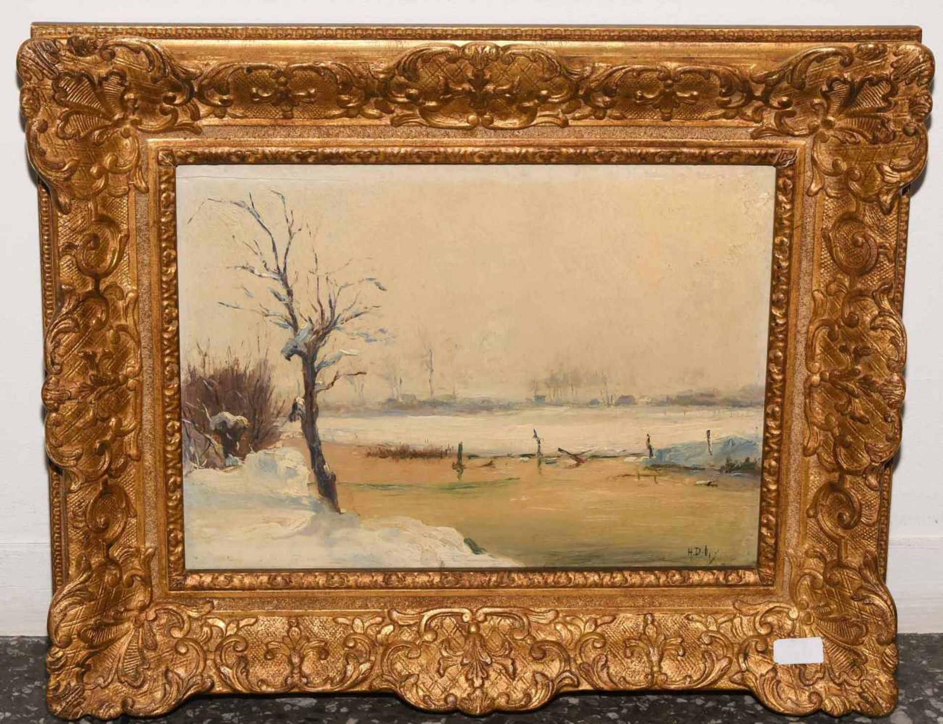 Delpy, Hippolyte Camille(Joigny 1842–1910 Paris) Verschneite Flusslandschaft. Öl auf Holz. Unten - Bild 2 aus 8