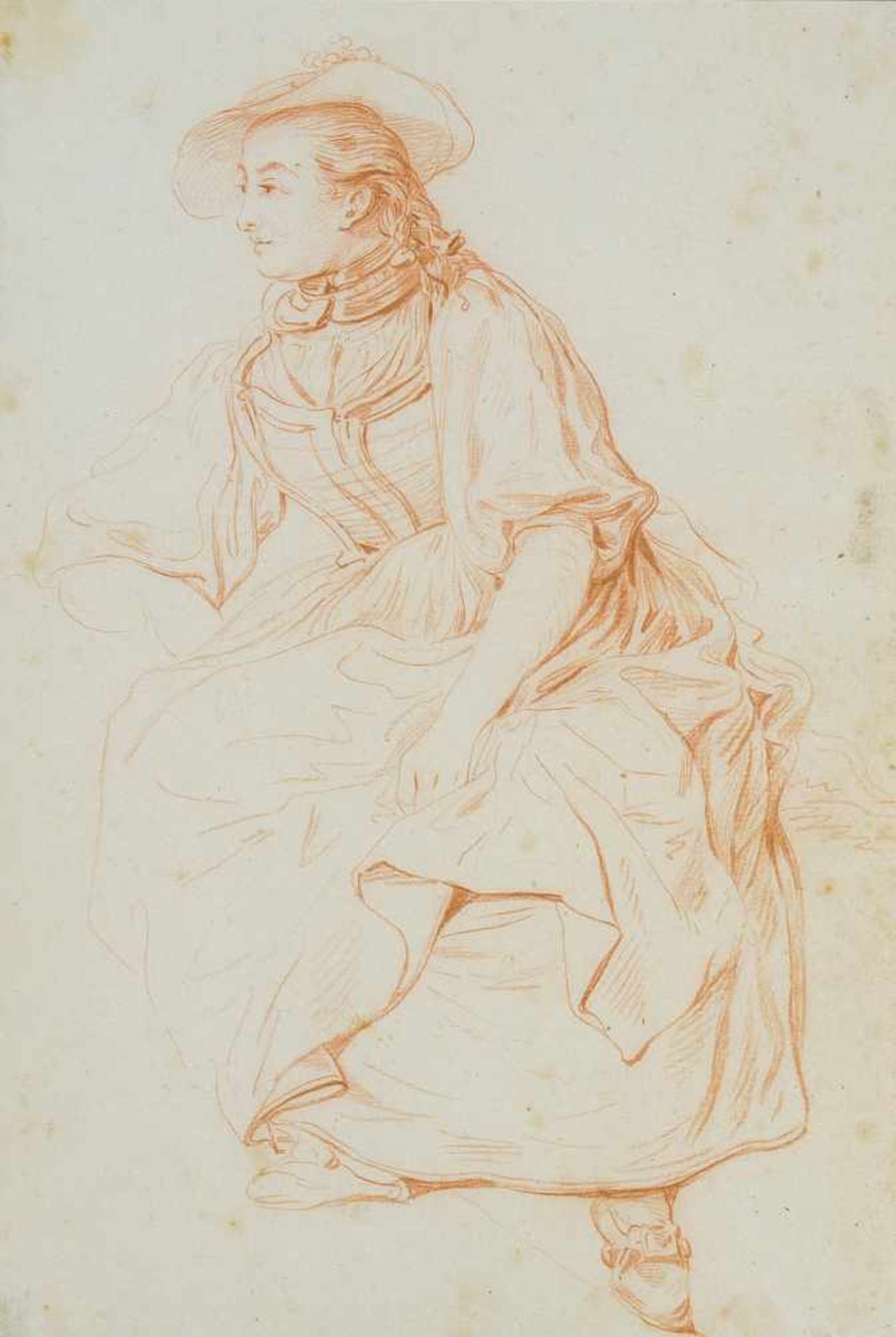 *Dunker, Balthasar Anton(Saal 1746–1807 Bern)Sitzende, junge Frau in Freudenberger Tracht.