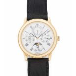 Omega Louis Brandt Ewiger KalenderRunde, automatische Armbanduhr um 1990 in 750 Gelbgoldgehäuse