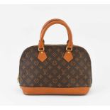 Louis Vuitton, Handtasche "Alma"Aus Monogram Canvas. Zwei Henkel. Goldfarbene Metallapplikationen.