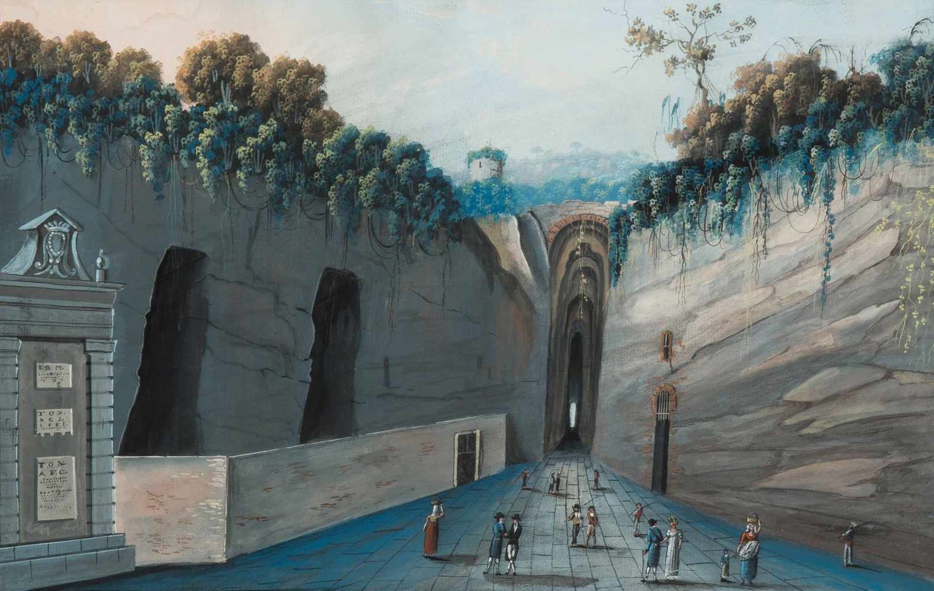 Roberto, Ferdinando(Tätig, Neapel 1.H.19.Jh.)"Grotta di Pozzuoli". Gouache, um 1840. 29,5x40,5 cm.
