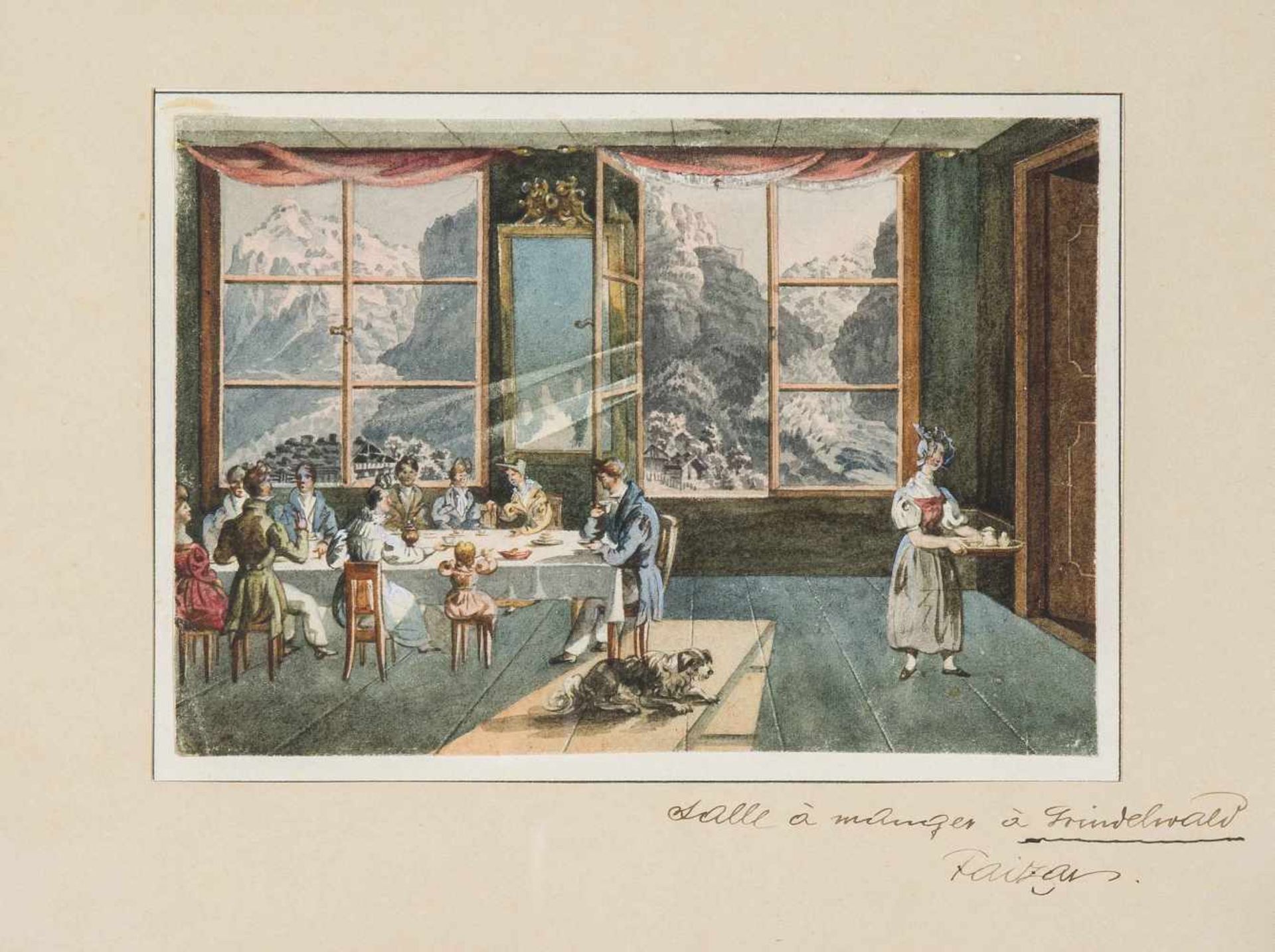 Faizan, Alexandre(1791 Genf 1871)"Salle à manger à Grindelwald". Aquarell. Unten rechts auf