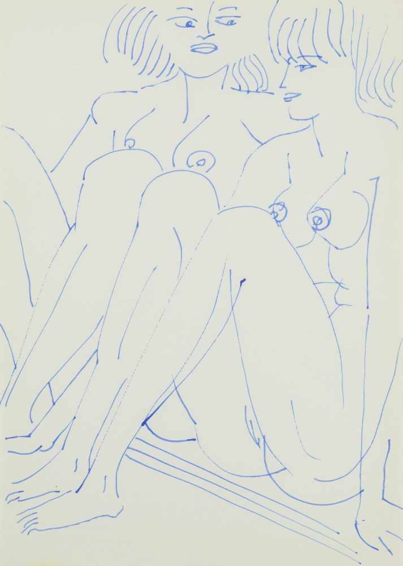 Frank, Edvard(Korschenbroich 1909–1972 Saarlouis) Zwei sitzende Akte. Blaue Tinte auf Papier.