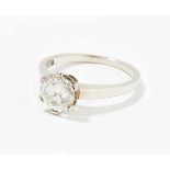 Brillant-Ring750 Weissgold. Solitaire mit 1 Brillanten ca. 1.40 ct J-si. Gr. 56, 3,6 g.