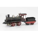 Märklin-Dampflokomotive mit TenderDeutschland, um 1905. Grün/schwarz lackiert. Spur I. 2-achsig, Nr.