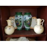 A pair of Glass vases along with a pair of Plates and a Vintage Christtening Dress etc.