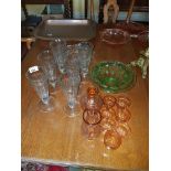 A set of six Sundae Dishes and two Bowls along with a quantity of American Depression glass