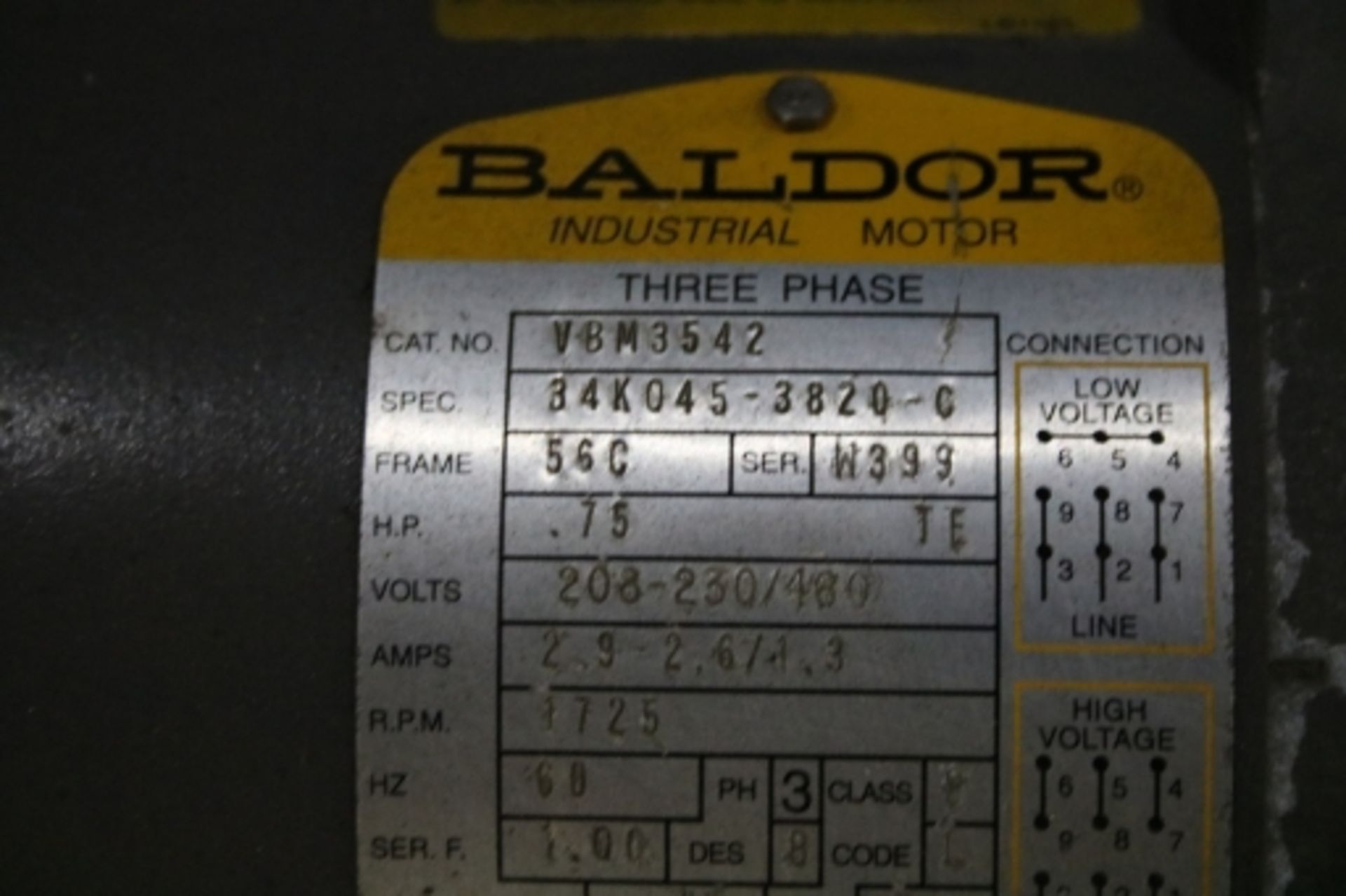 Baldor .75 hp/1725 Rpm Industrial Clutched Motor - Image 6 of 7