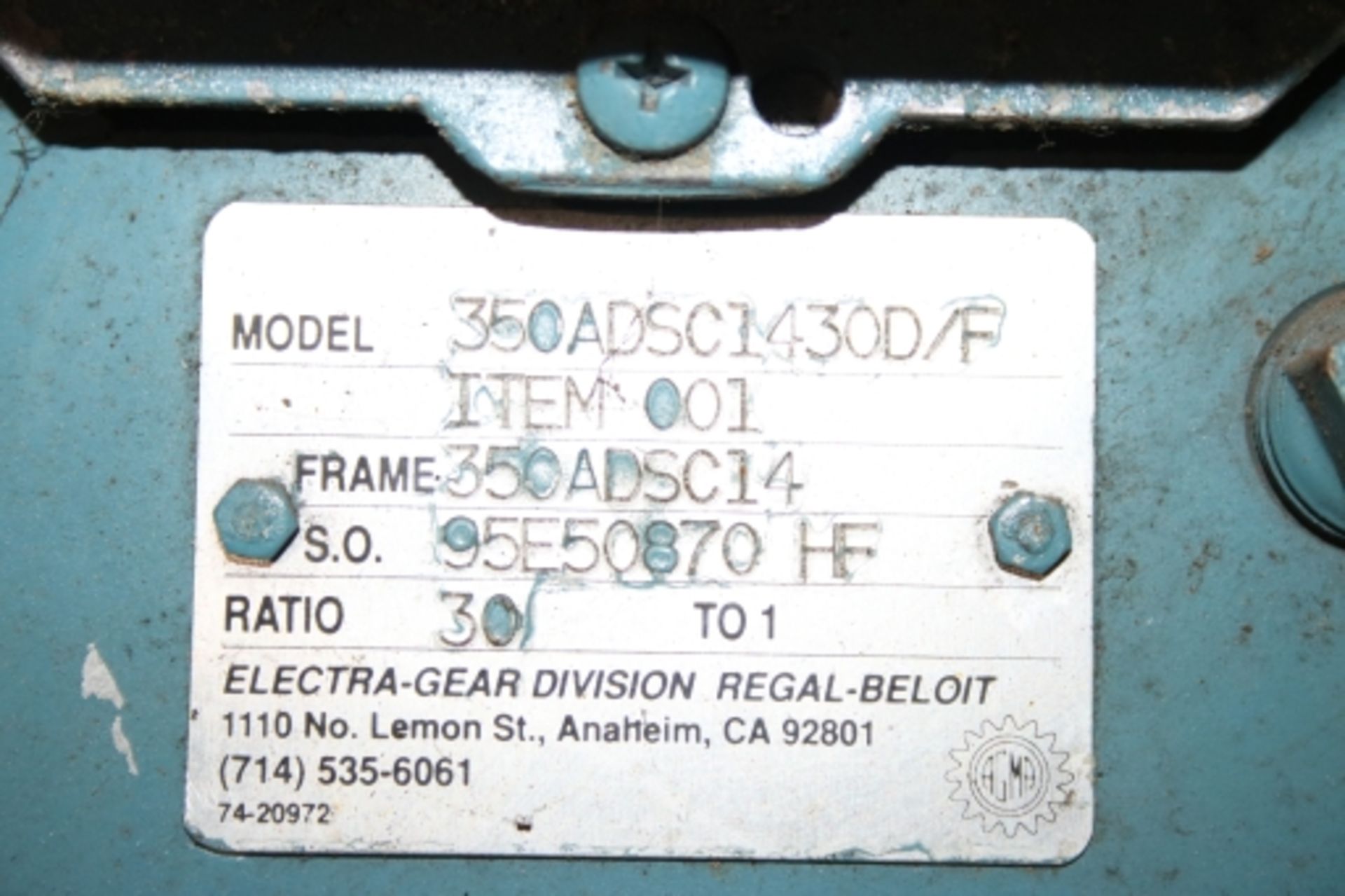 Gear Reducer-Electra Gear Model 350ADSC1430D - Image 2 of 7