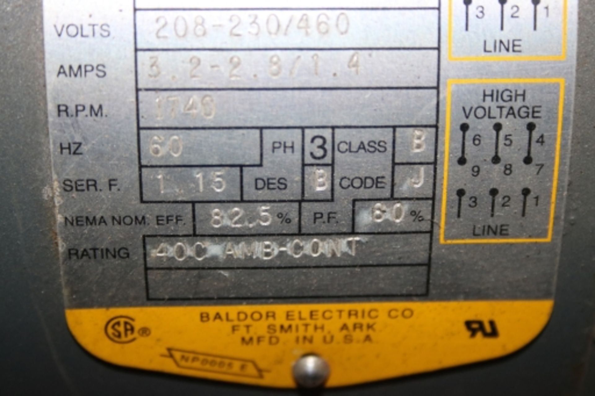 Baldor Industrial Motor, 1 hp/1740 rpm - Image 5 of 8
