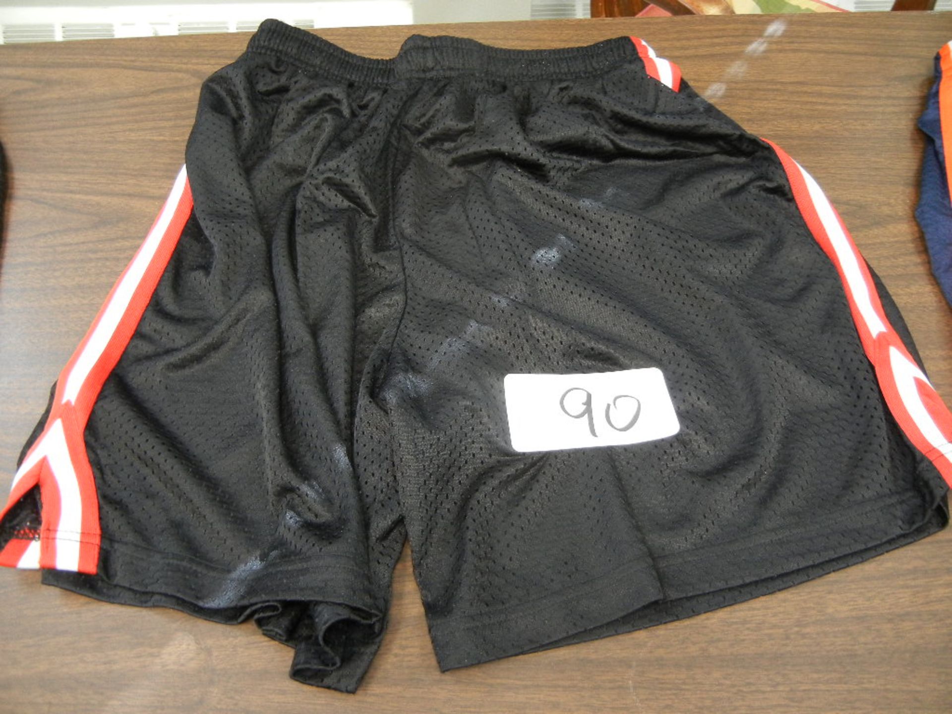 Adult 100% PolyTricot Mesh Short 7" Inseam 2 Color Trim Side, Black/Scarlet/White/Scarlet VKM#A786