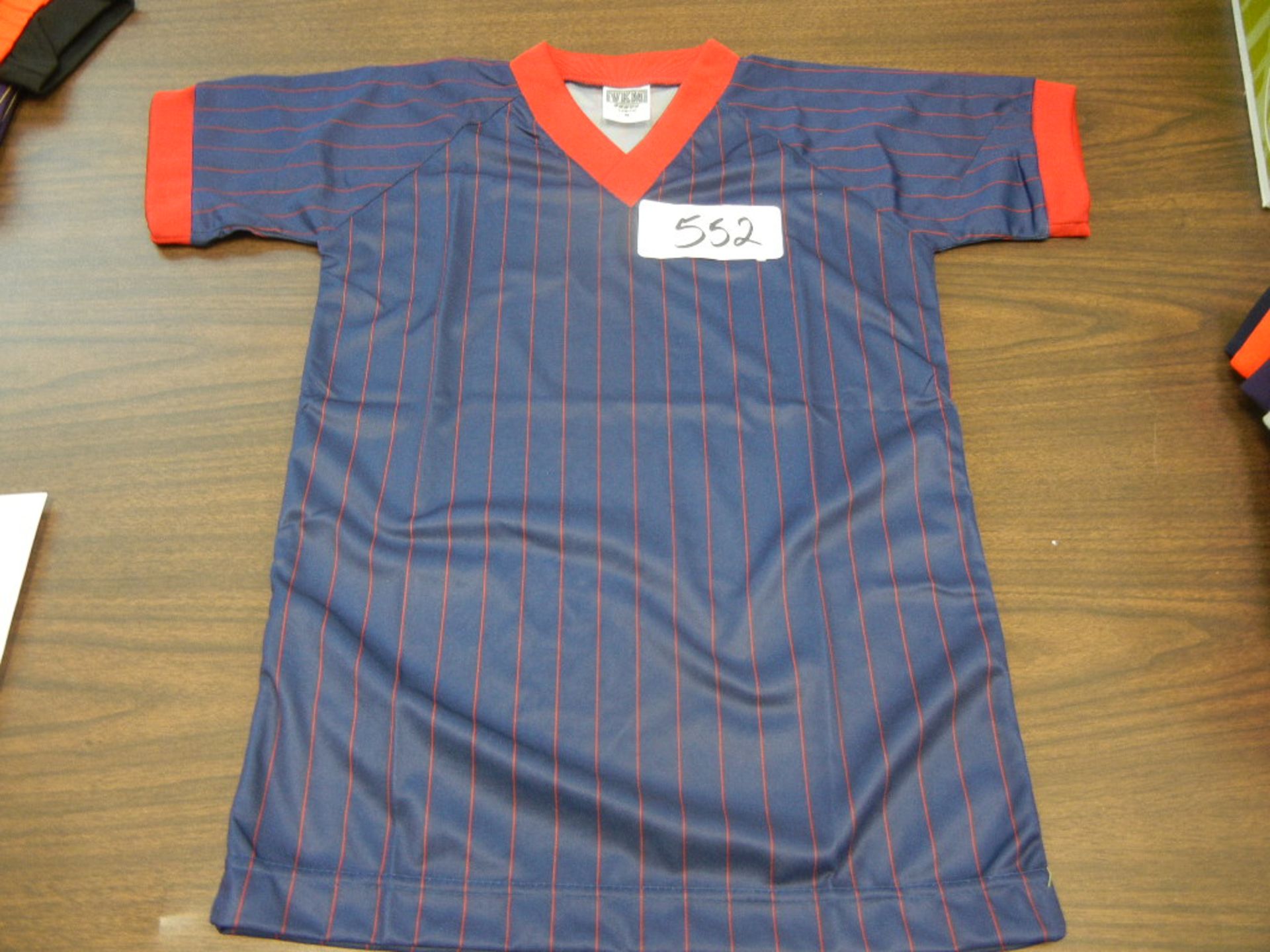 Adult Soccer Jersey 100% Polyester Pinstripe Ribbed V-Neck, Raglan Sleeves VKM# A695