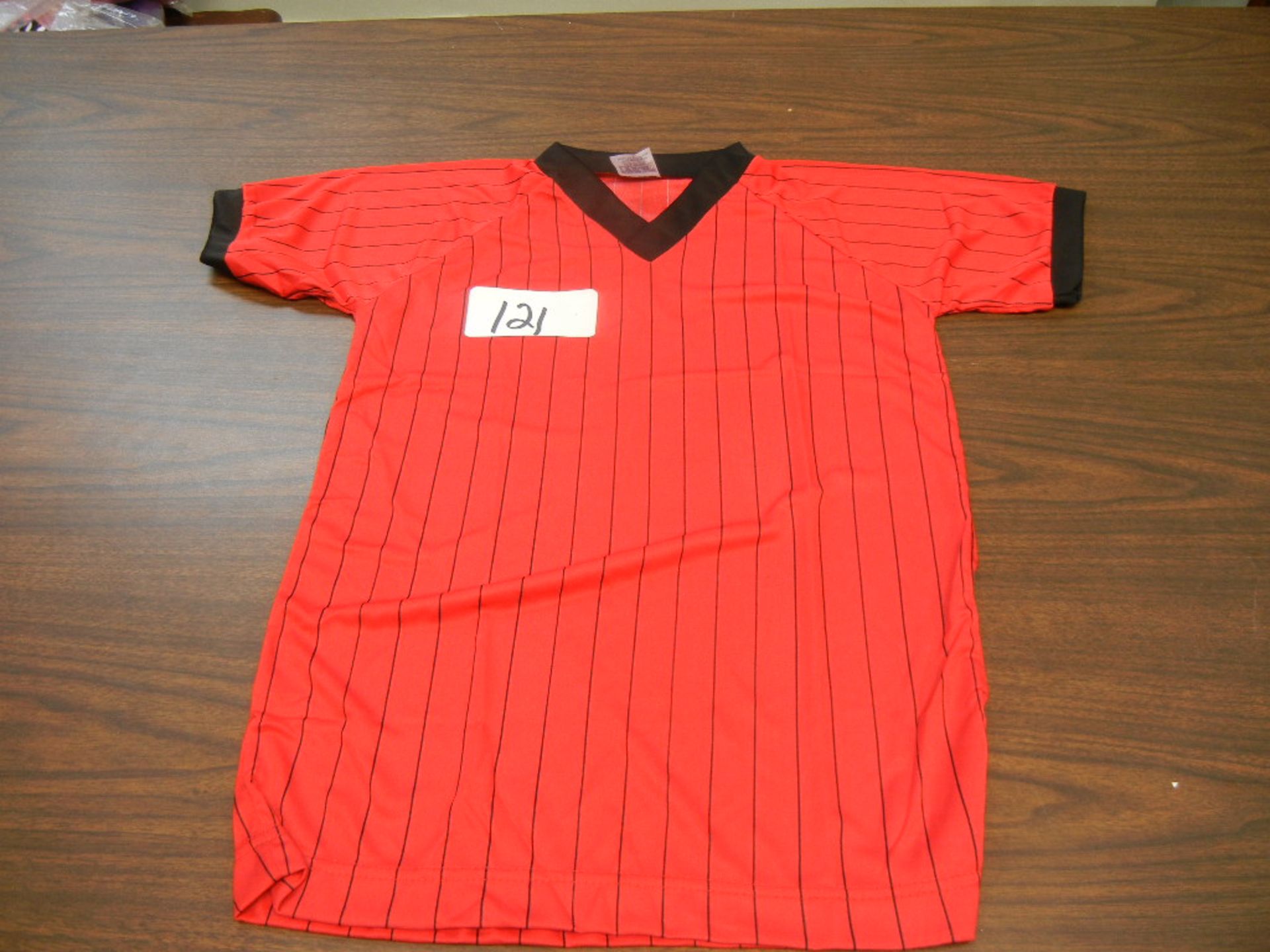 Youth Soccer Jersey 100% Polyester Pinstripe Ribbed V-Neck, Raglan Sleeves VKM# A695 120m, 140l