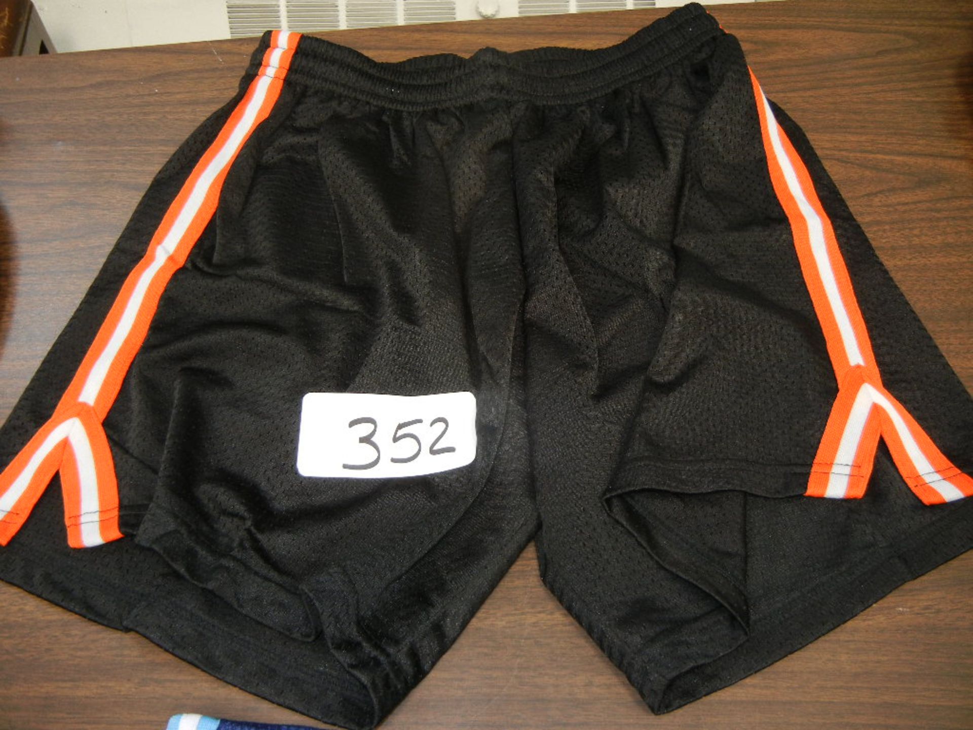 Adult 100% PolyTricot Mesh Short 7" Inseam 2 Color Trim Side, Black/Orange?White/Orange VKM#A786