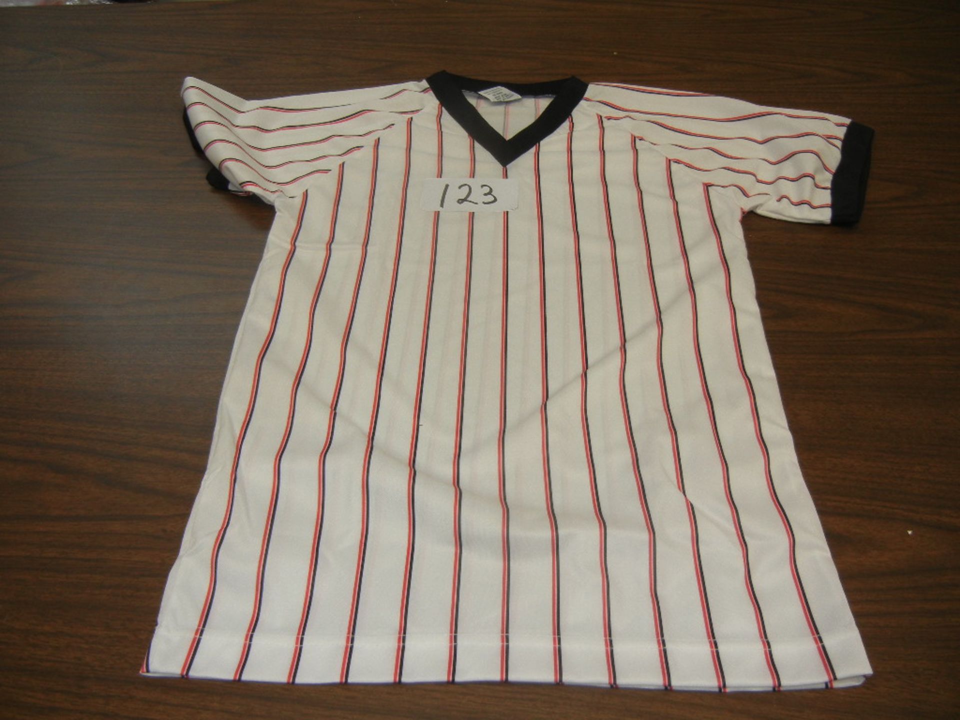 Youth Soccer Jersey 100% Polyester Pinstripe Ribbed V-Neck, Raglan Sleeves VKM# A695 70s, 90m, 40l