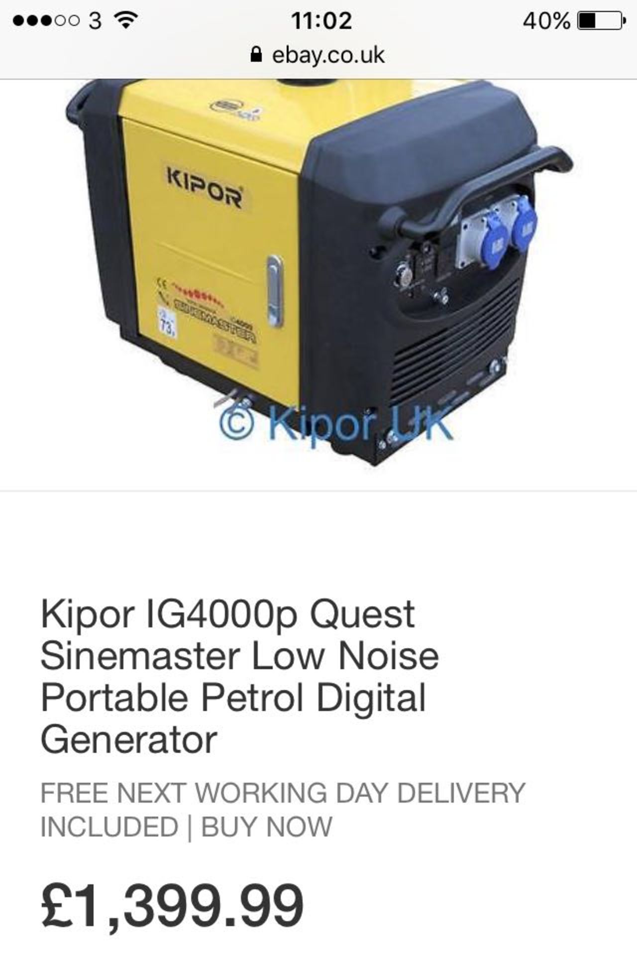 Kipor Generator IG4000 Quest Sinemaster - Image 4 of 4