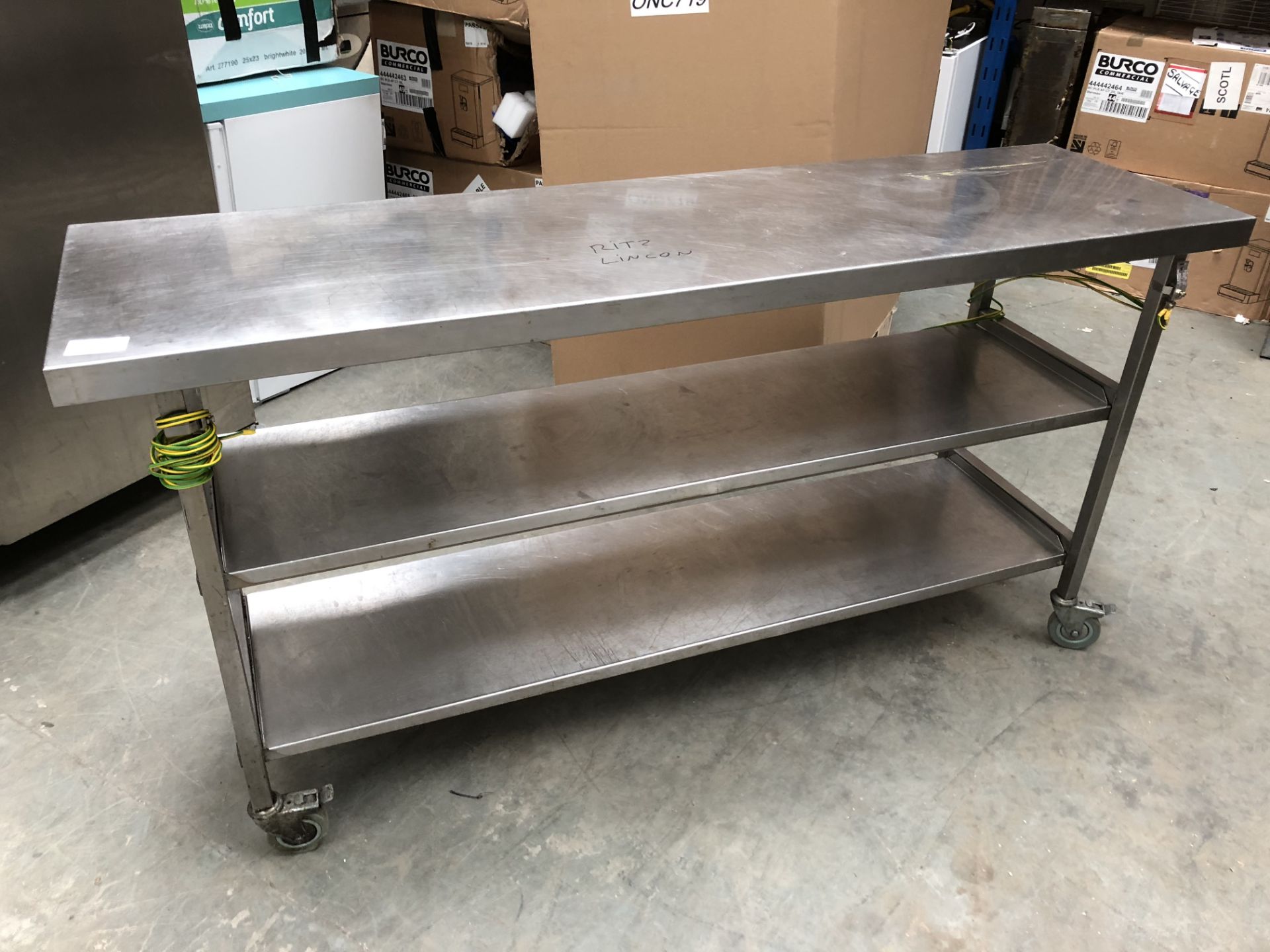 Stainless Steel Table on Wheels 2 x Under Shelves