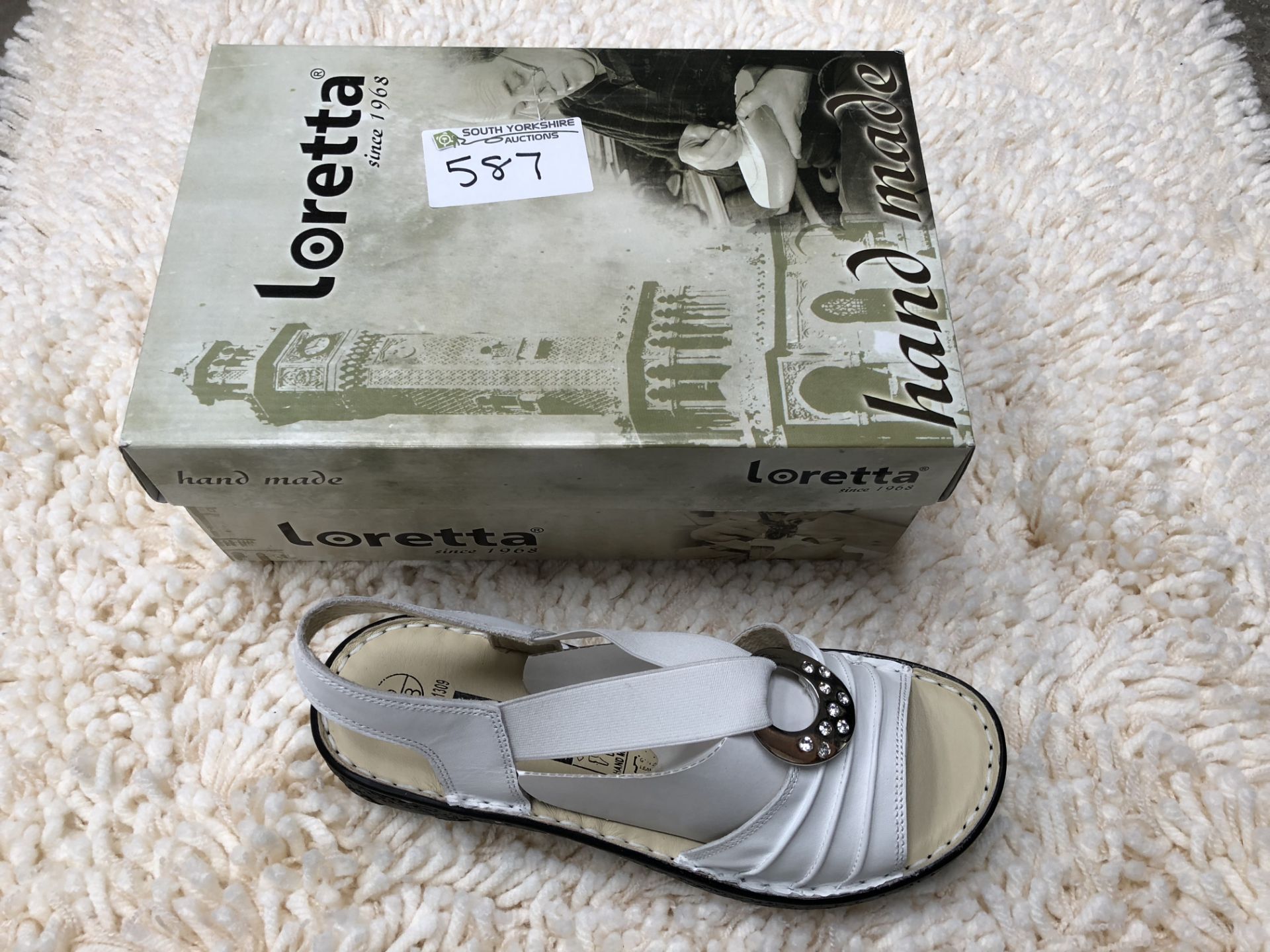 Loretta, Size 5, White Sandal, New and Boxed