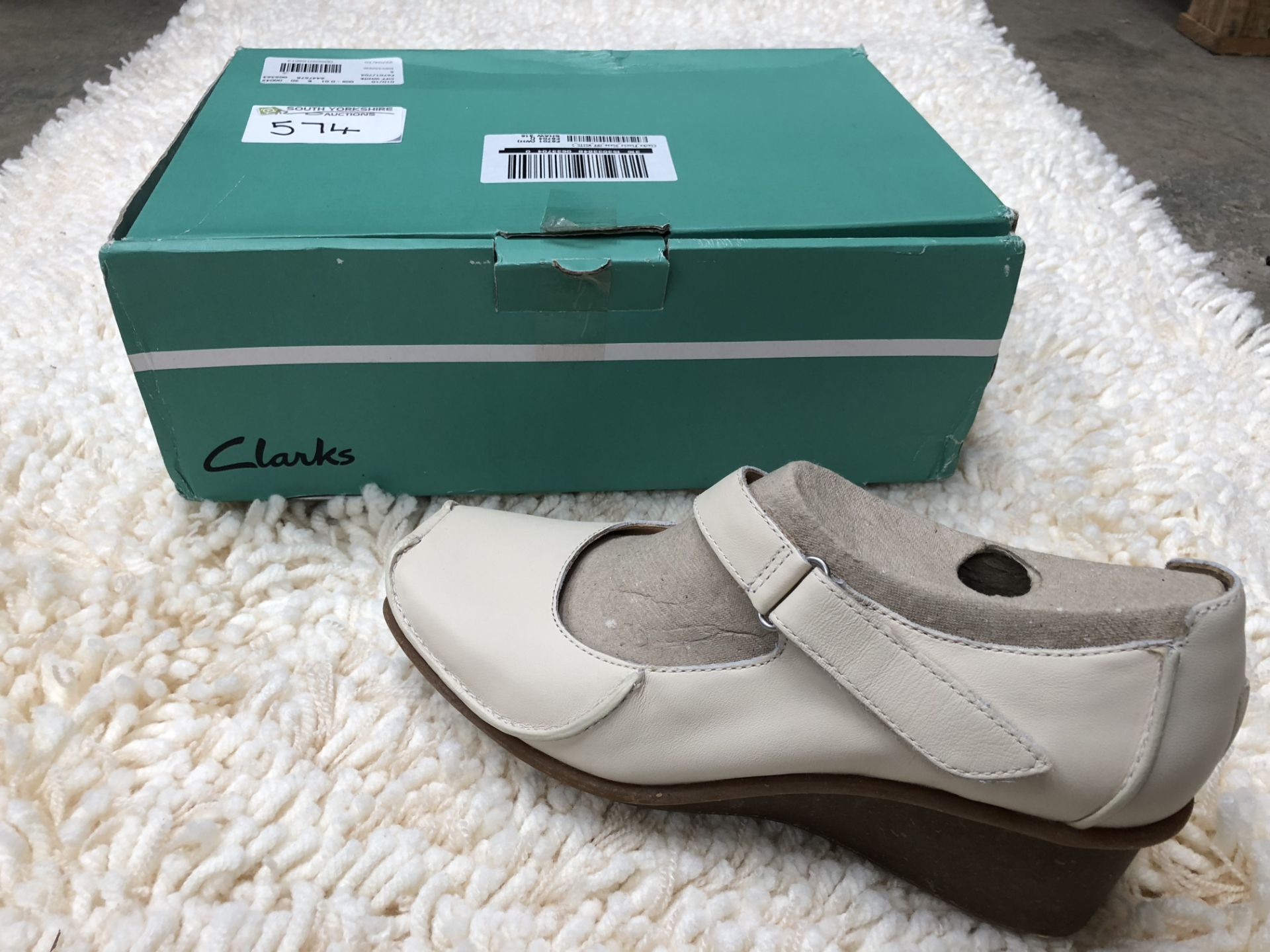 Clarkes Off White Heeled Shoes, New and Boxed