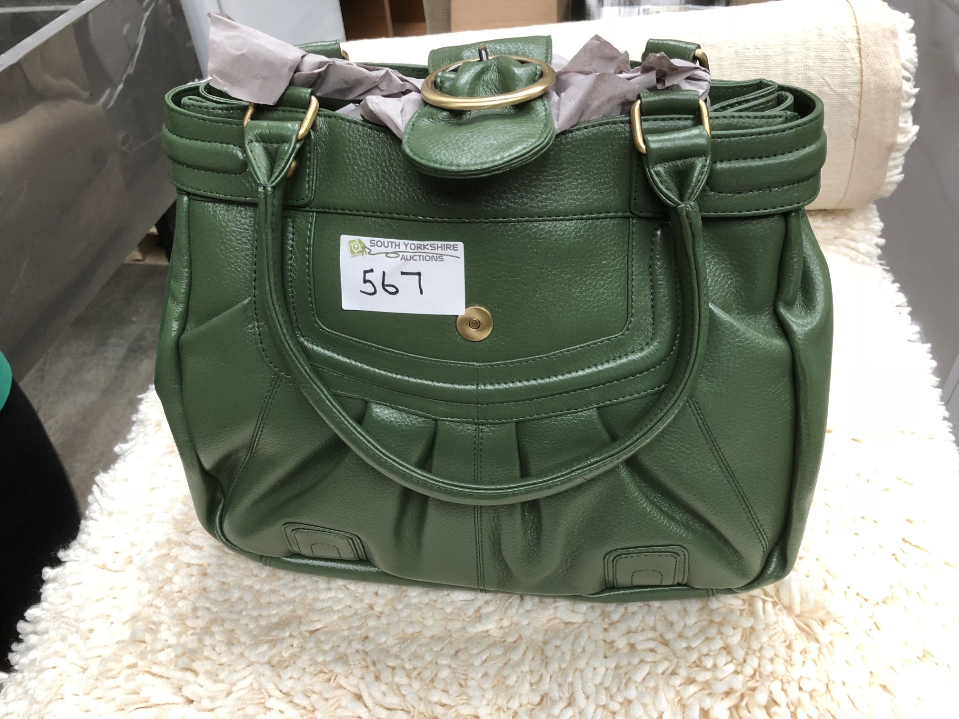 Large Green Leather Handbag, New no Tags