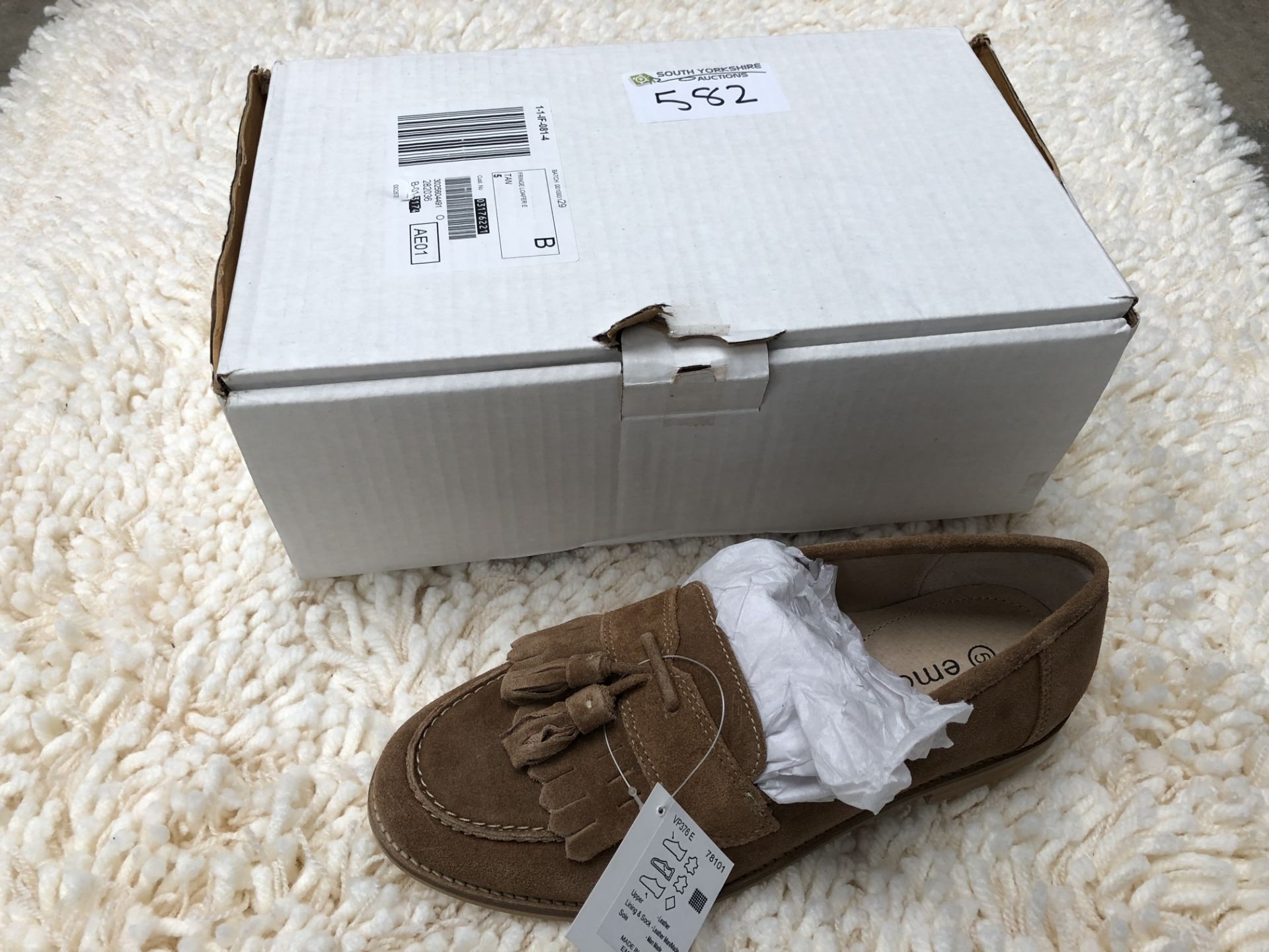 Emotion, Size 5, Tan Suede Fringe Shoes, New and Boxed