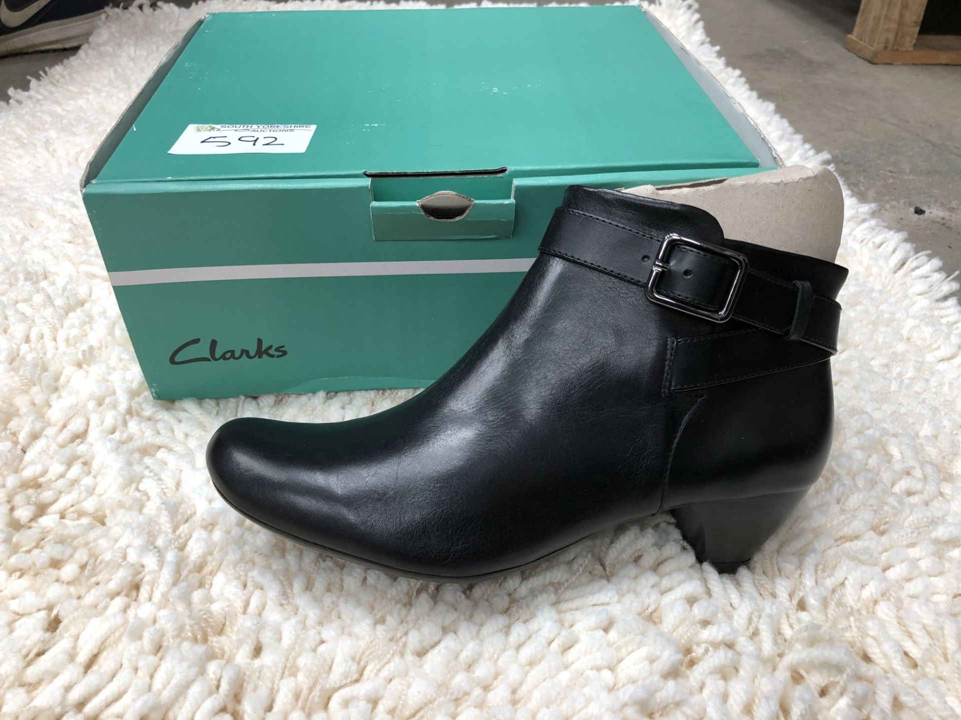 Clarkes, Size 5, Short Black Leather Boots, New and Boxed