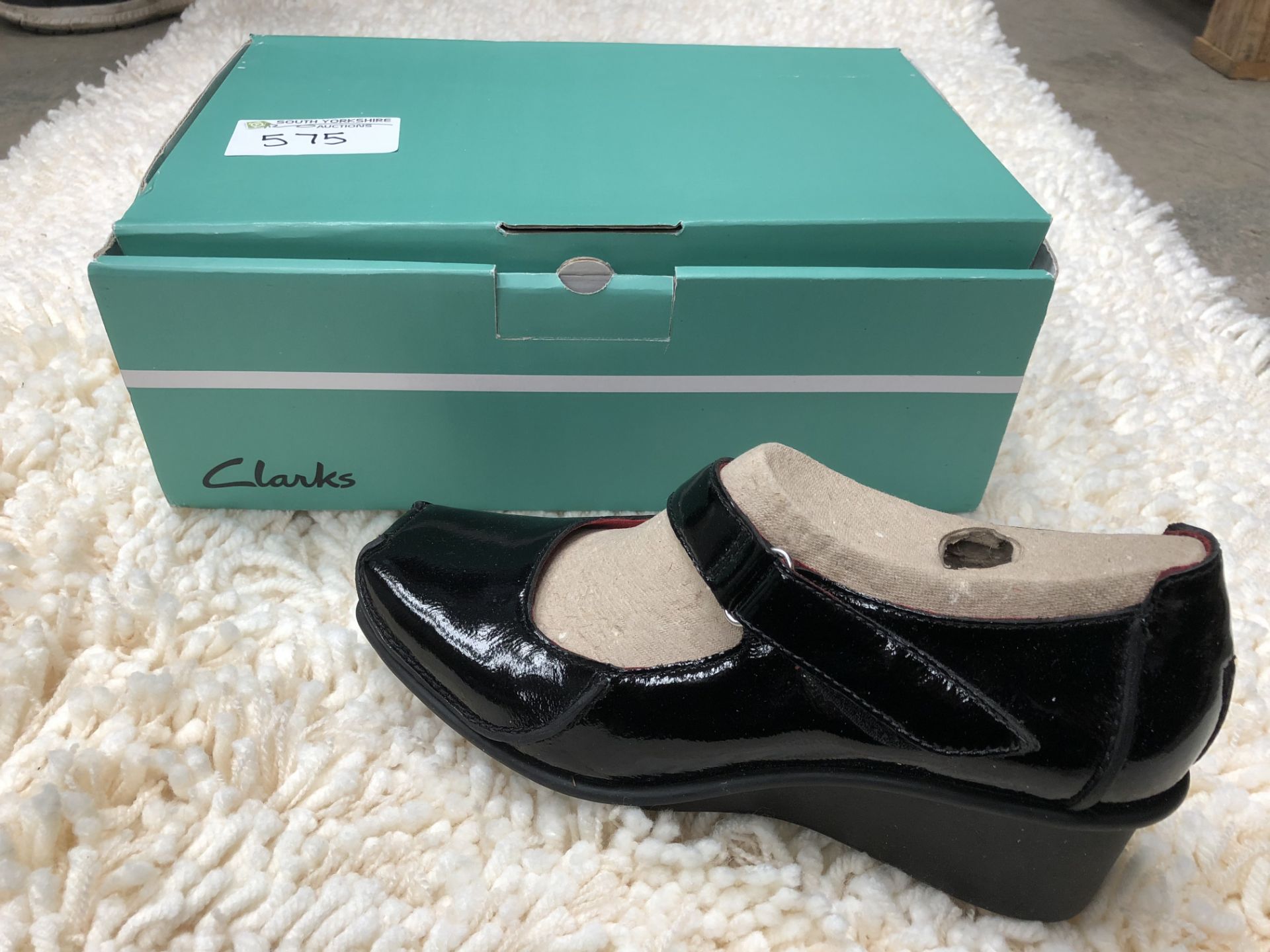 Clarkes Black Patent Heeled Shoe New and Boxed