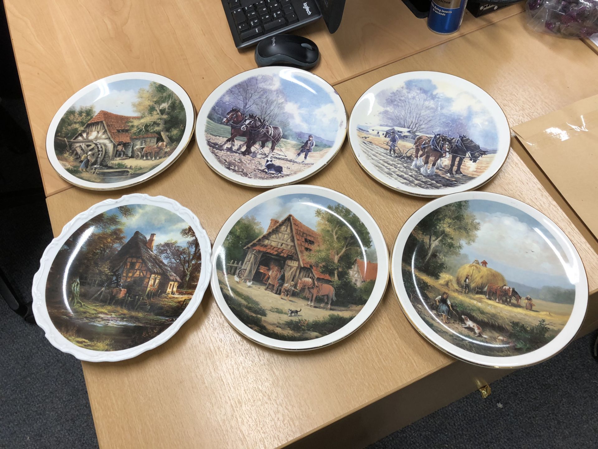 6 x Plates , Village Life and Working Horses