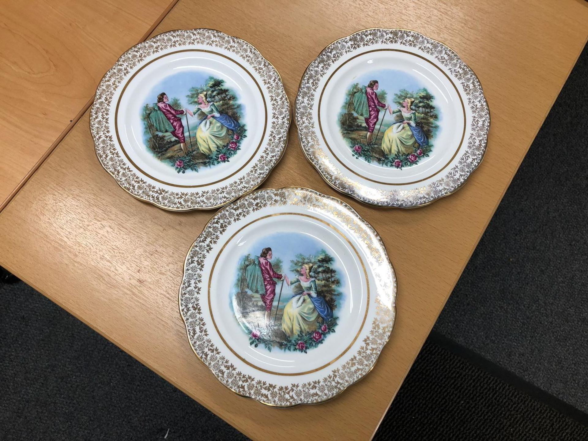 3 x Imperial Bone China Plates 22.KT Gold