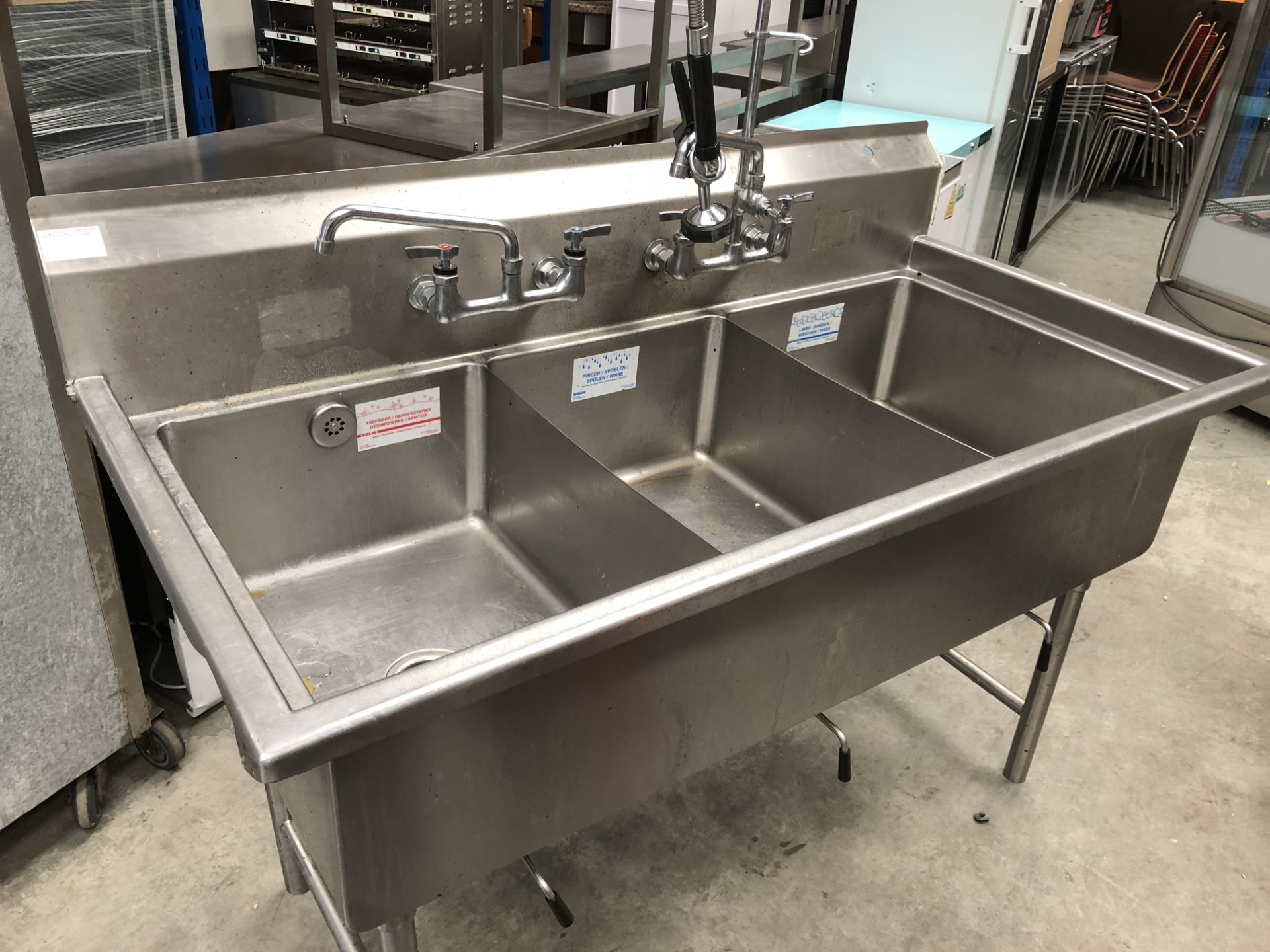 Stainless Steel Triple Sink Unit and Spray Arm