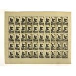 1937 URSS Complete sheet of 50 imperforate propaganda stamps Homenatge - Black